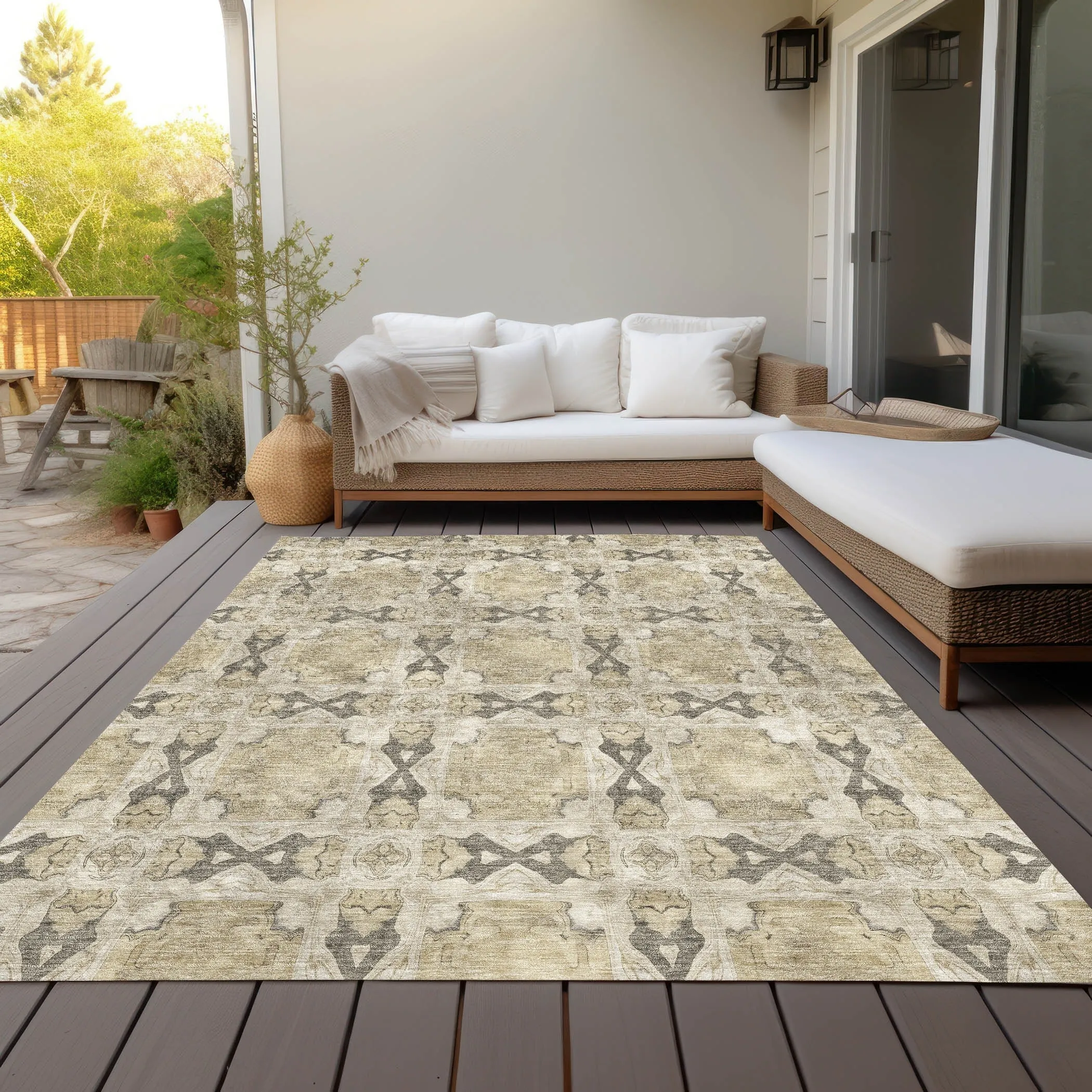 Machine Washable Indoor/ Outdoor Boho Medallions Chantille Rug