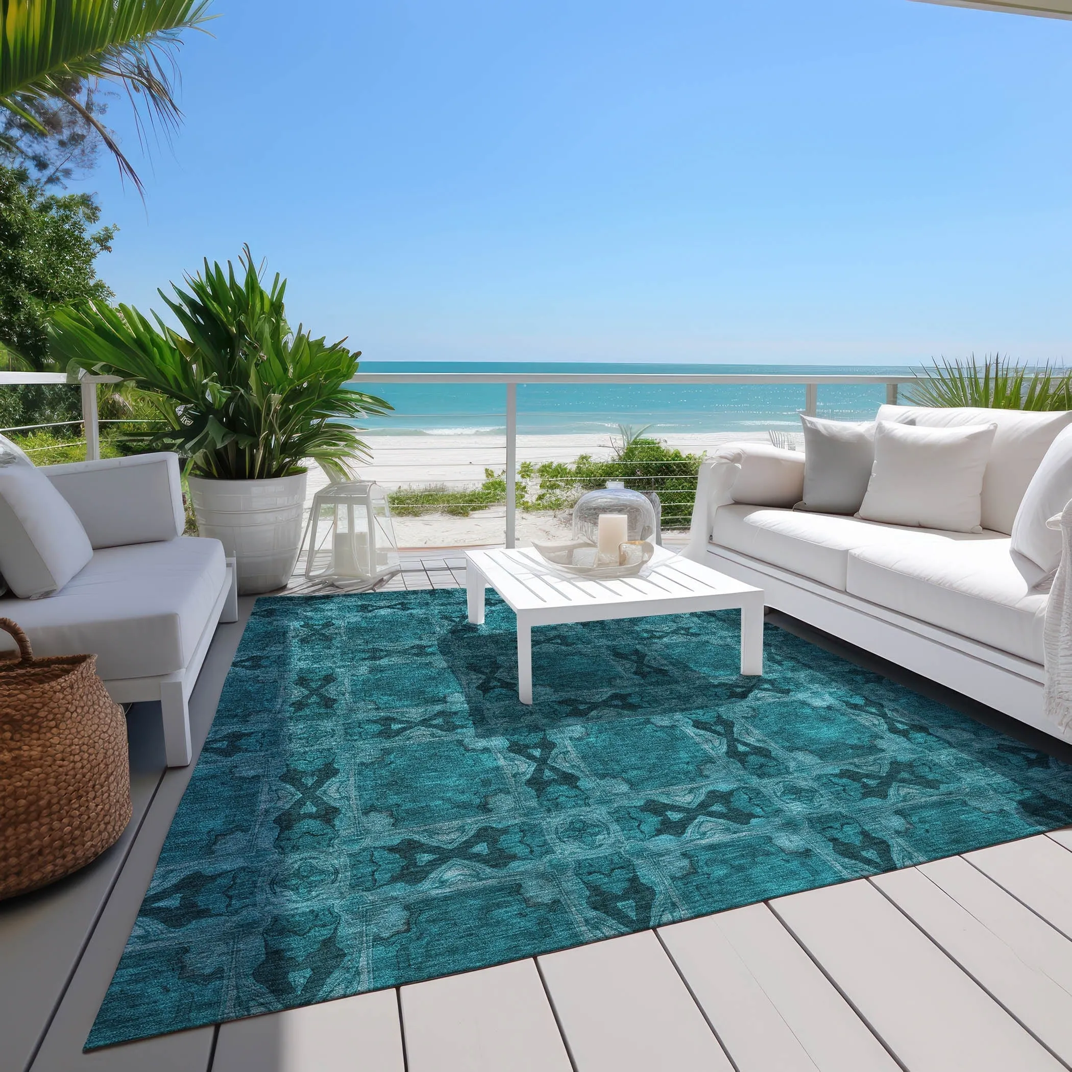 Machine Washable Indoor/ Outdoor Boho Medallions Chantille Rug