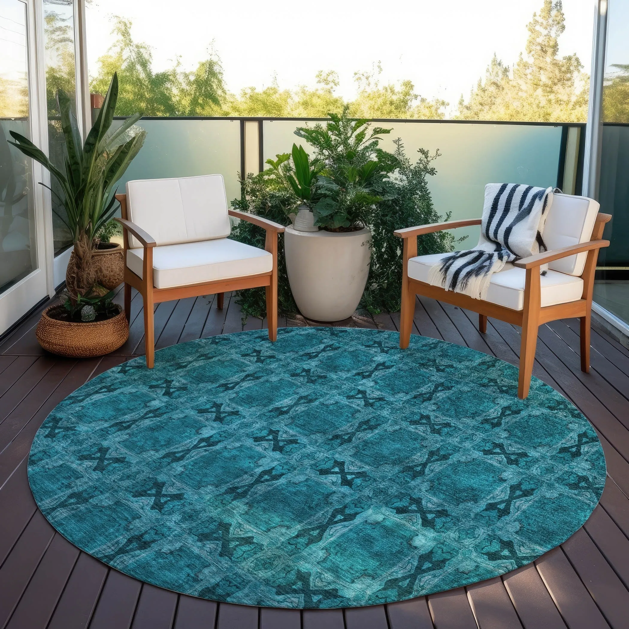 Machine Washable Indoor/ Outdoor Boho Medallions Chantille Rug