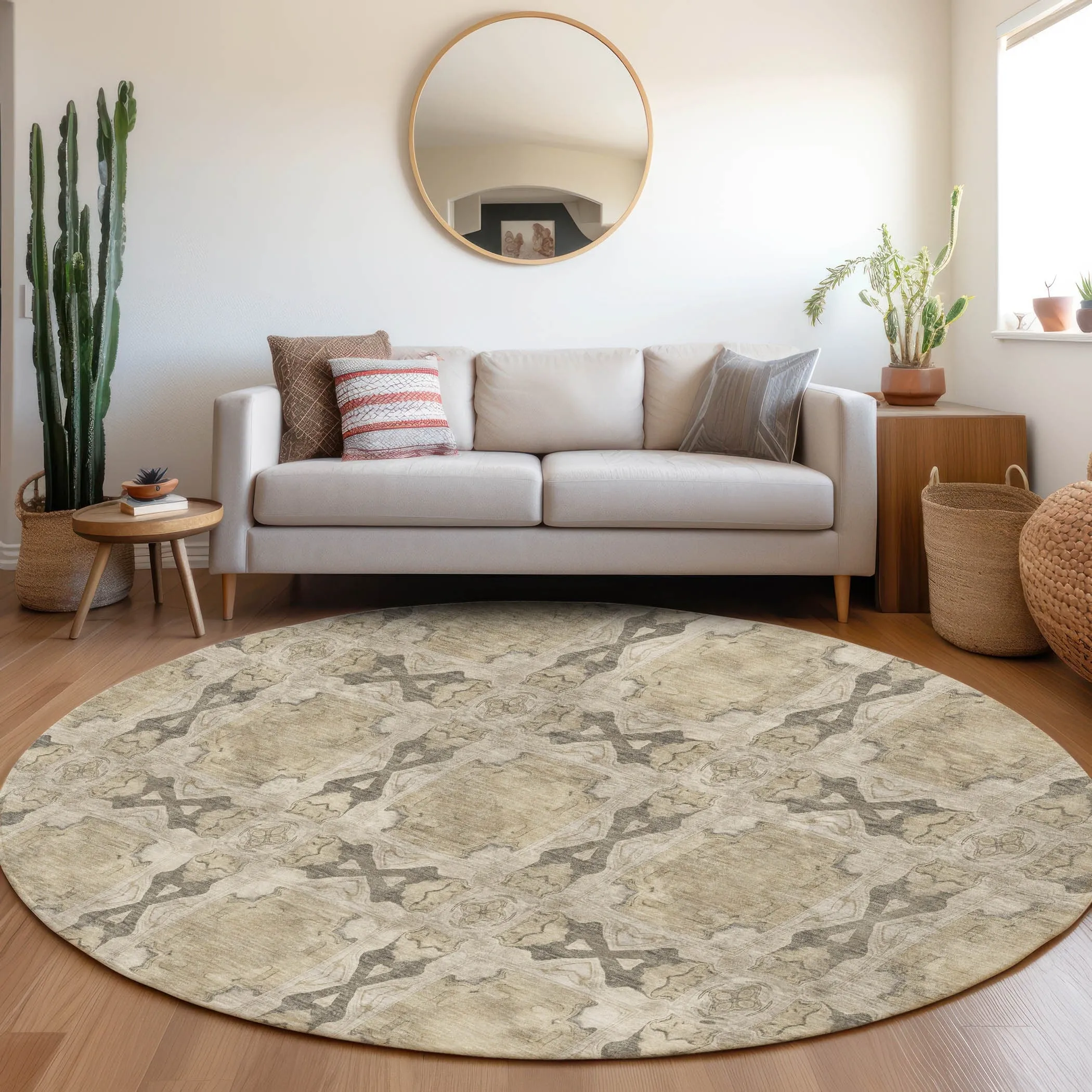 Machine Washable Indoor/ Outdoor Boho Medallions Chantille Rug