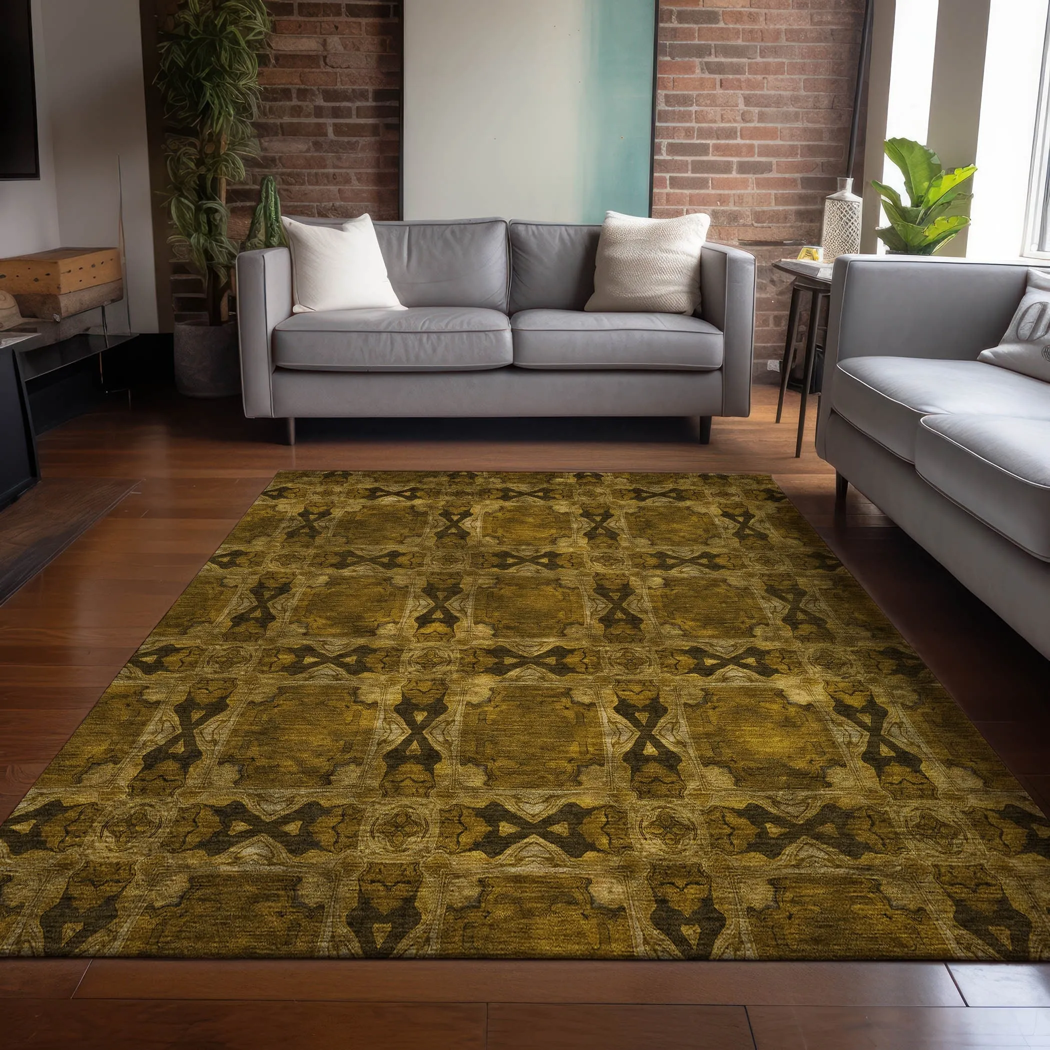 Machine Washable Indoor/ Outdoor Boho Medallions Chantille Rug