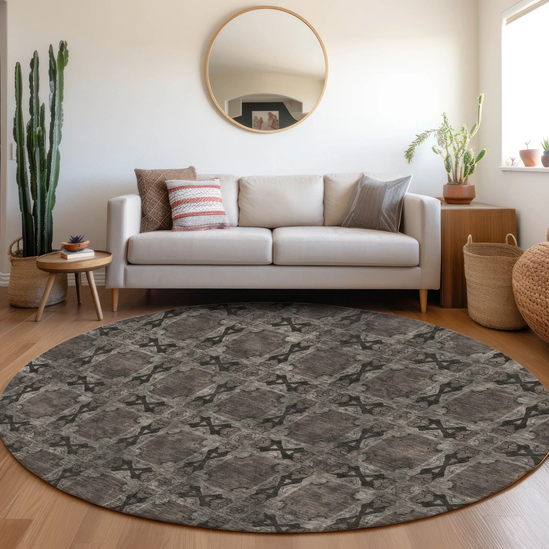 Machine Washable Indoor/ Outdoor Boho Medallions Chantille Rug
