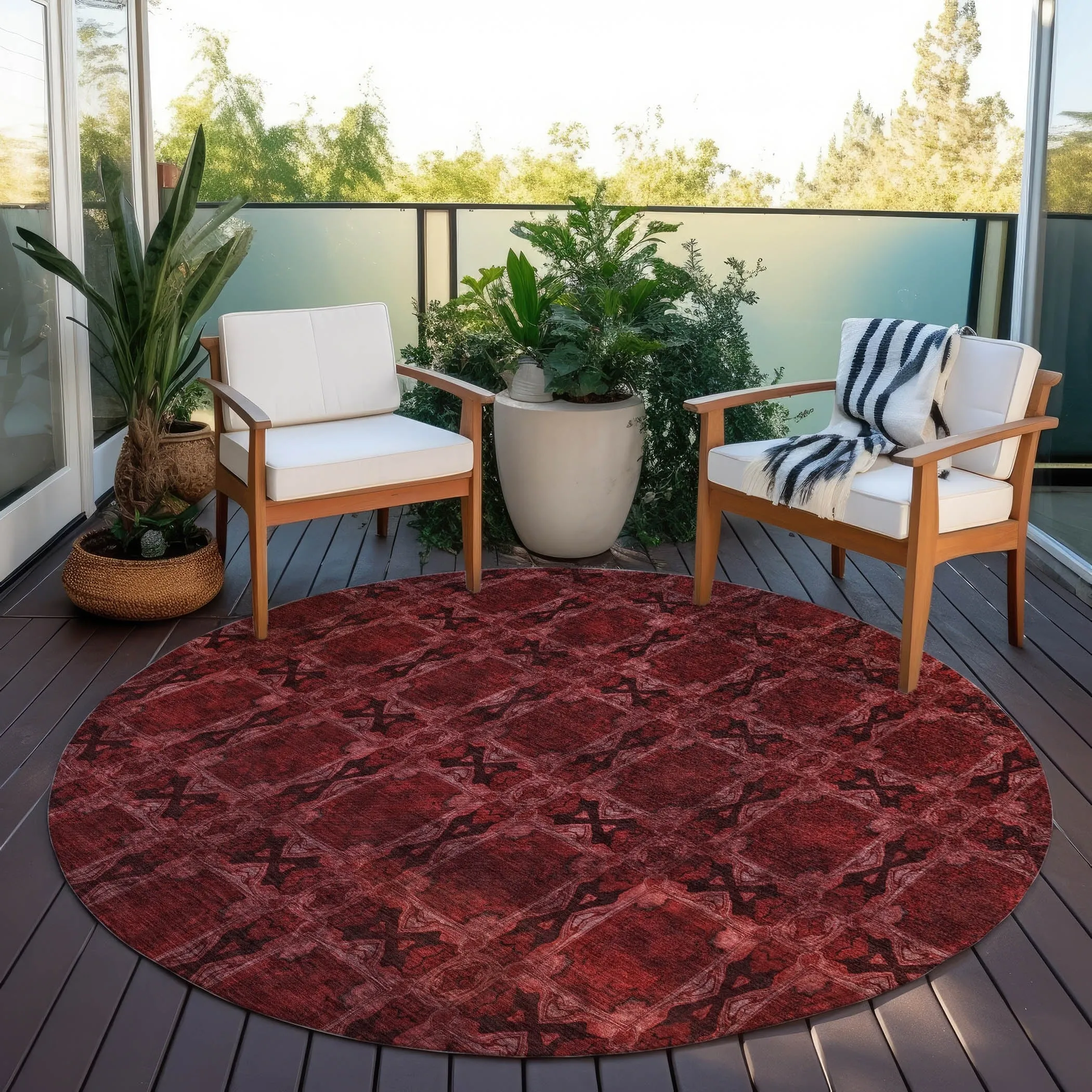 Machine Washable Indoor/ Outdoor Boho Medallions Chantille Rug