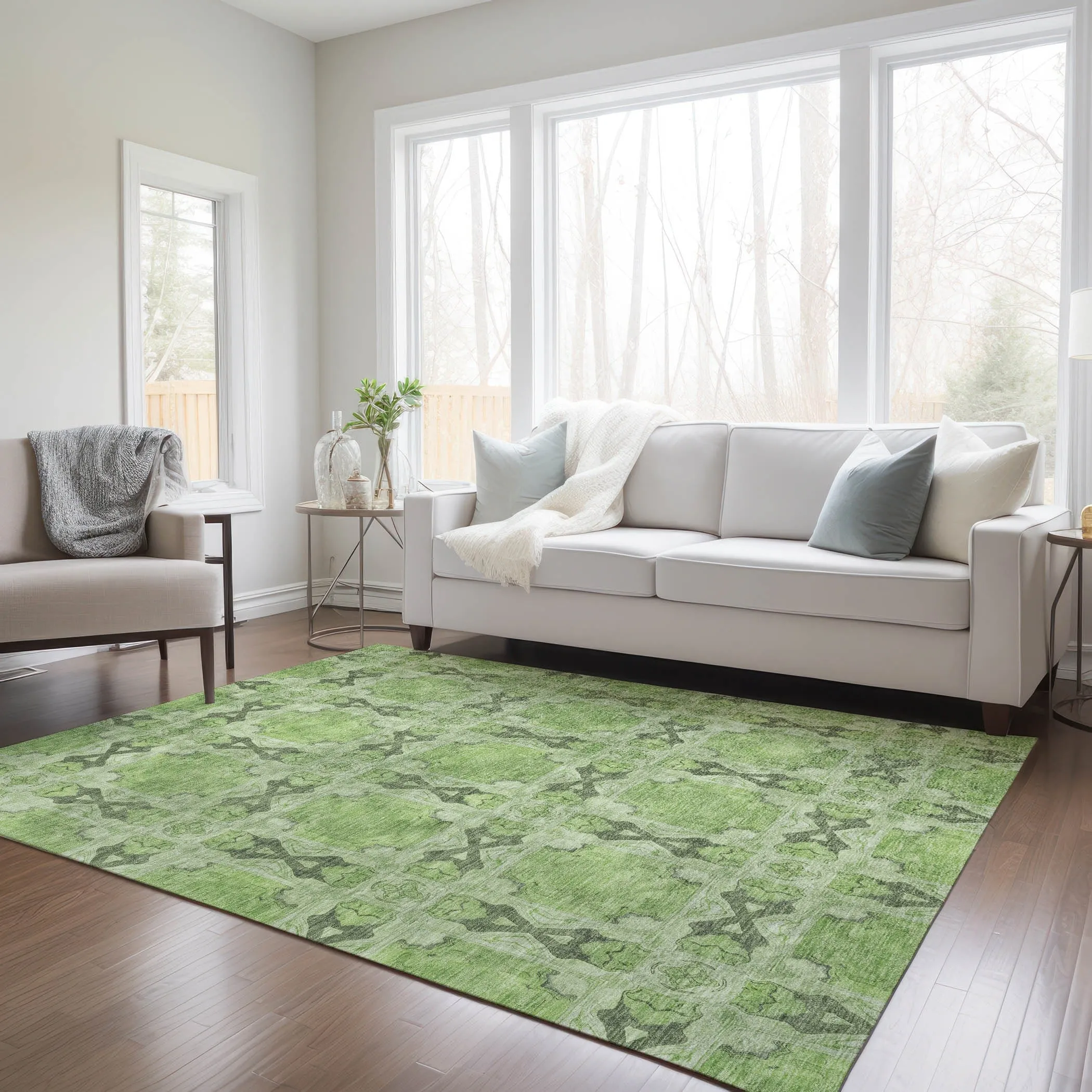 Machine Washable Indoor/ Outdoor Boho Medallions Chantille Rug