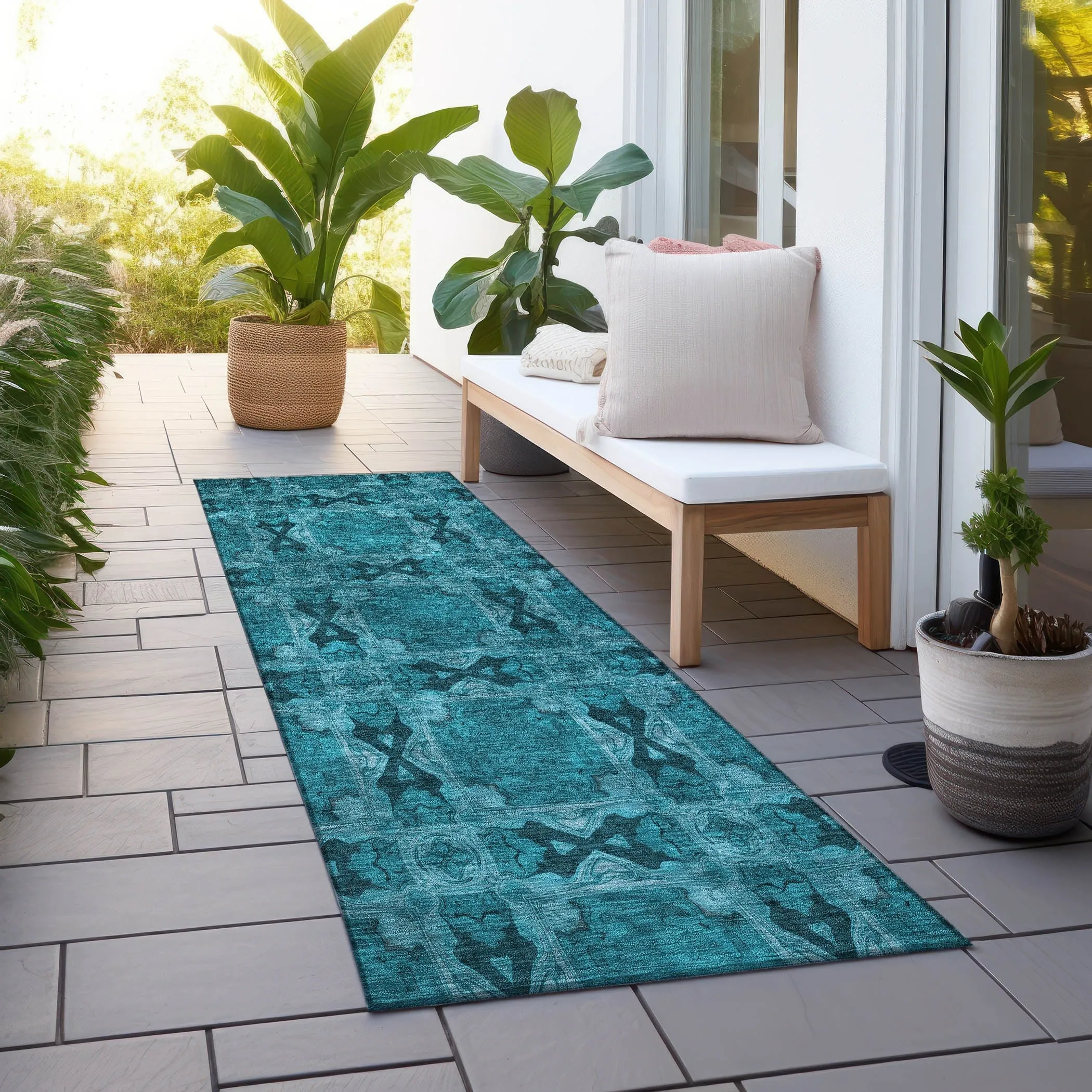 Machine Washable Indoor/ Outdoor Boho Medallions Chantille Rug