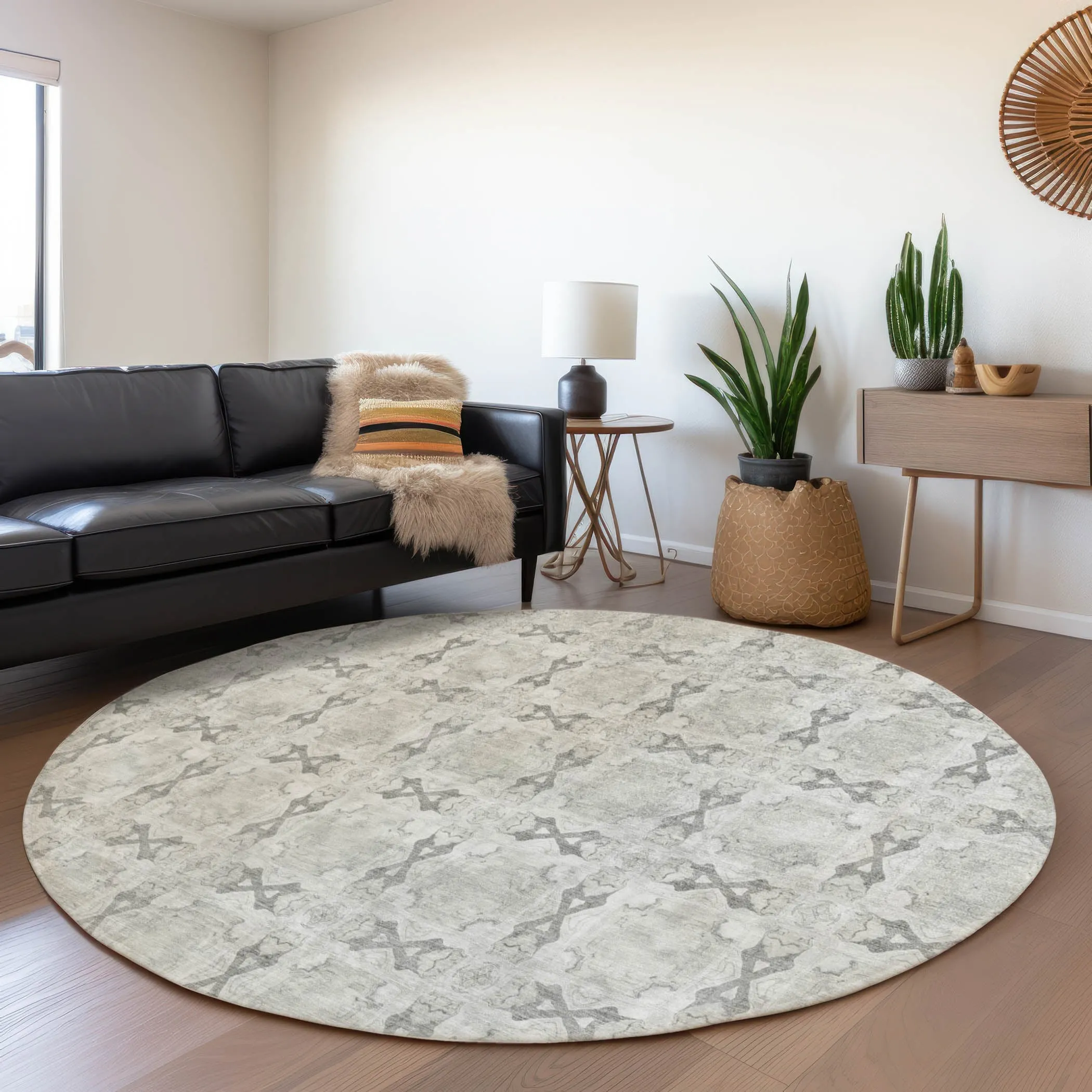 Machine Washable Indoor/ Outdoor Boho Medallions Chantille Rug