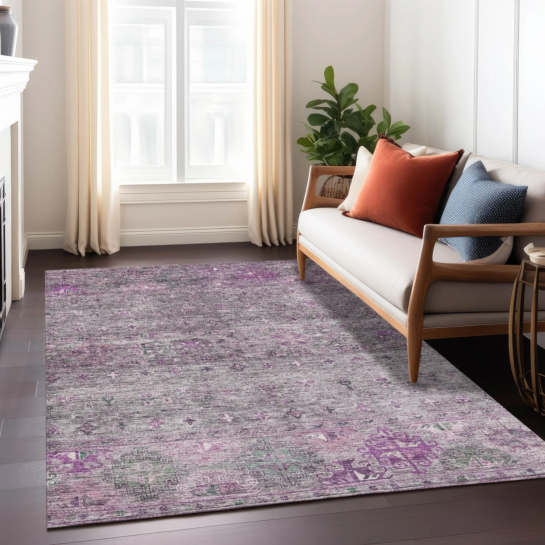 Machine Washable Indoor/ Outdoor Boho Moroccan Chantille Rug