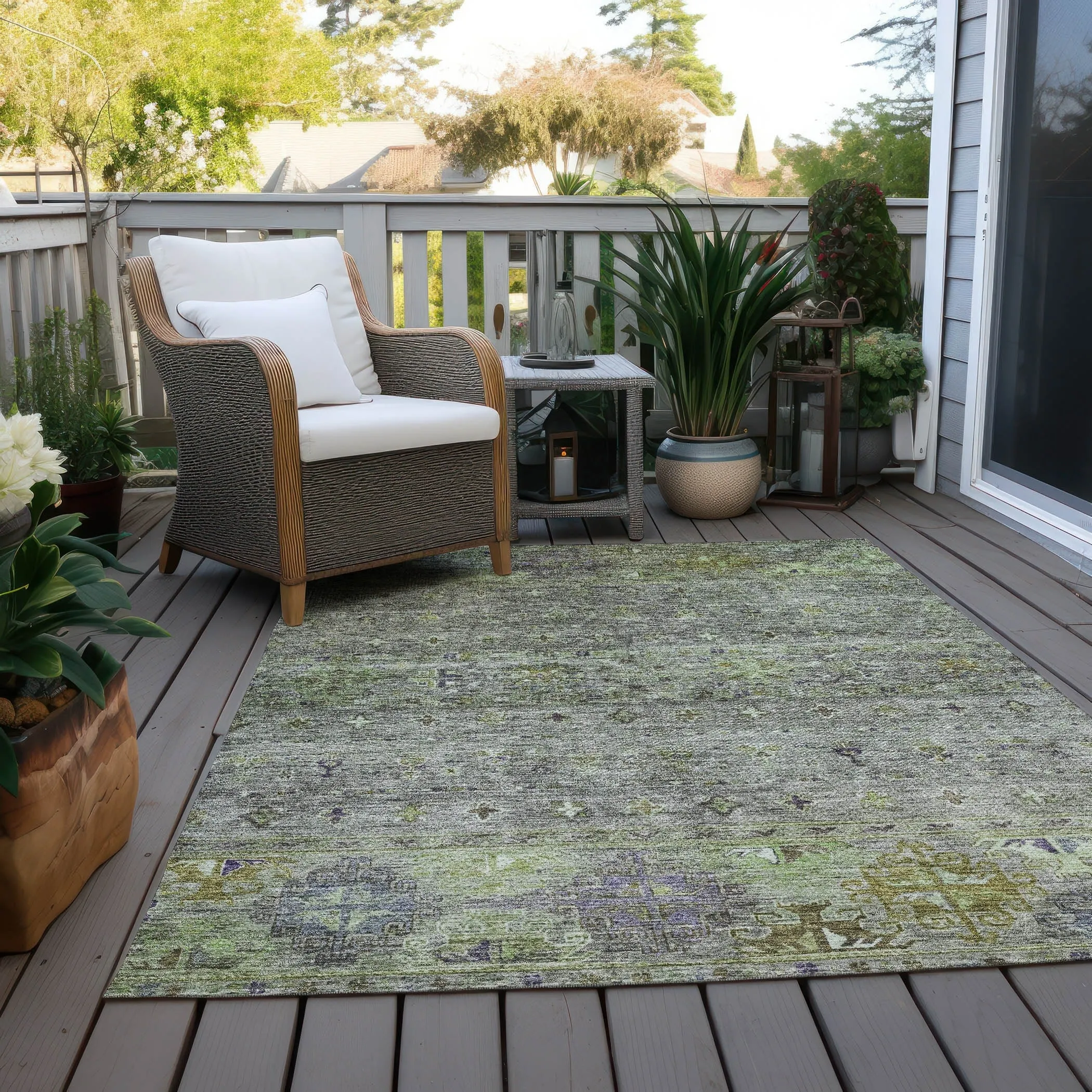 Machine Washable Indoor/ Outdoor Boho Moroccan Chantille Rug