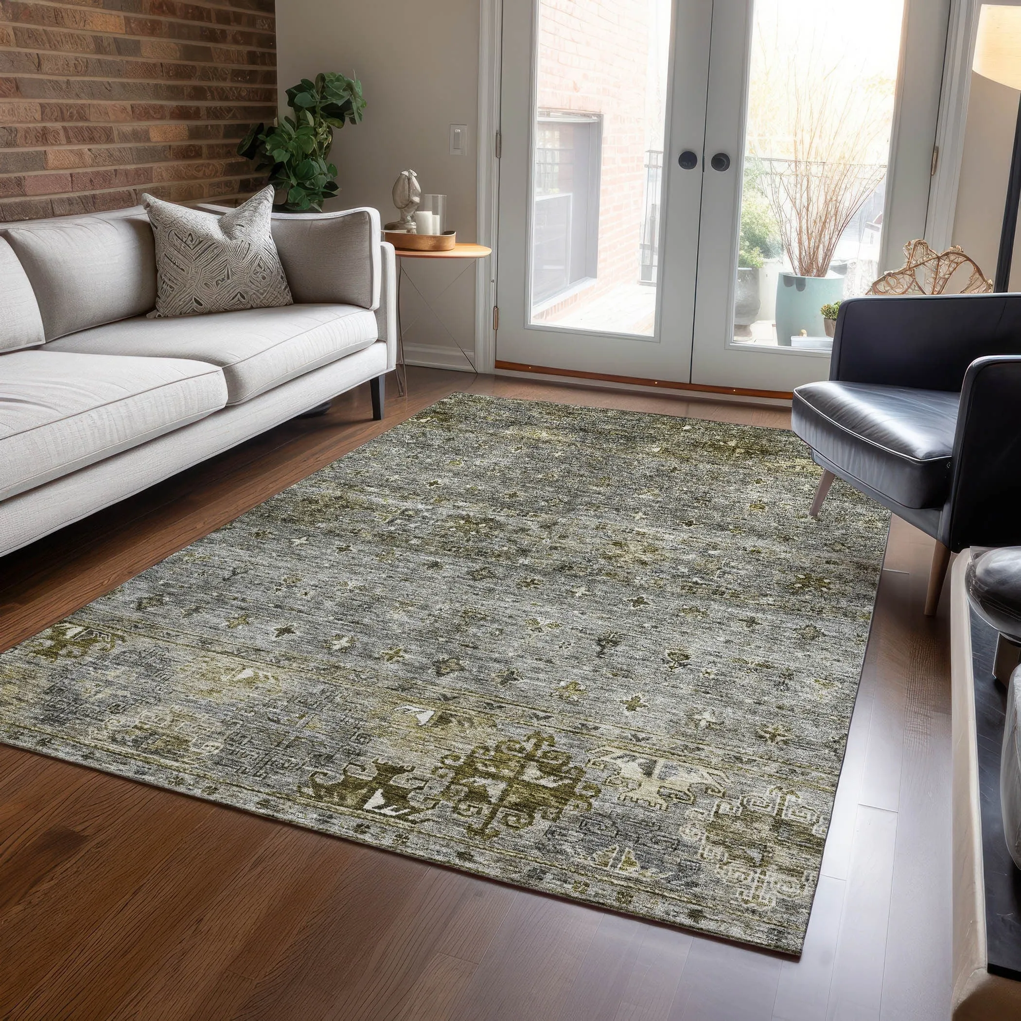 Machine Washable Indoor/ Outdoor Boho Moroccan Chantille Rug