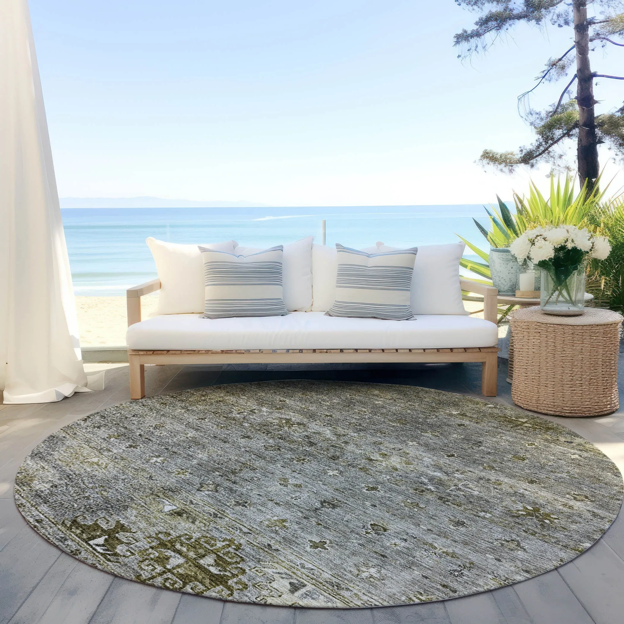 Machine Washable Indoor/ Outdoor Boho Moroccan Chantille Rug