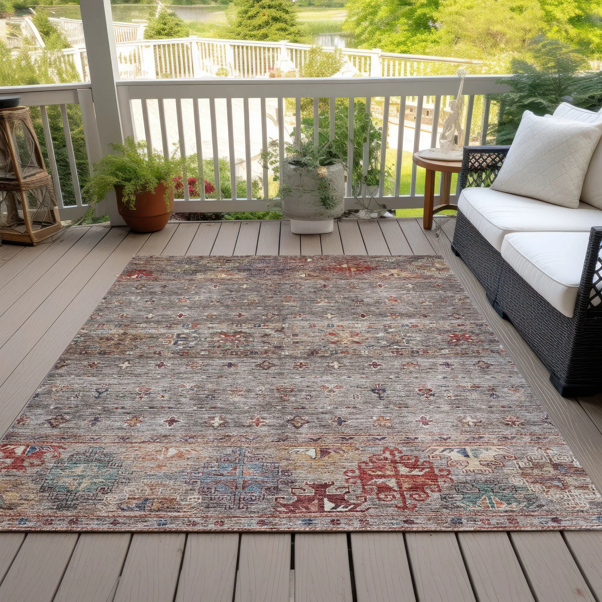 Machine Washable Indoor/ Outdoor Boho Moroccan Chantille Rug