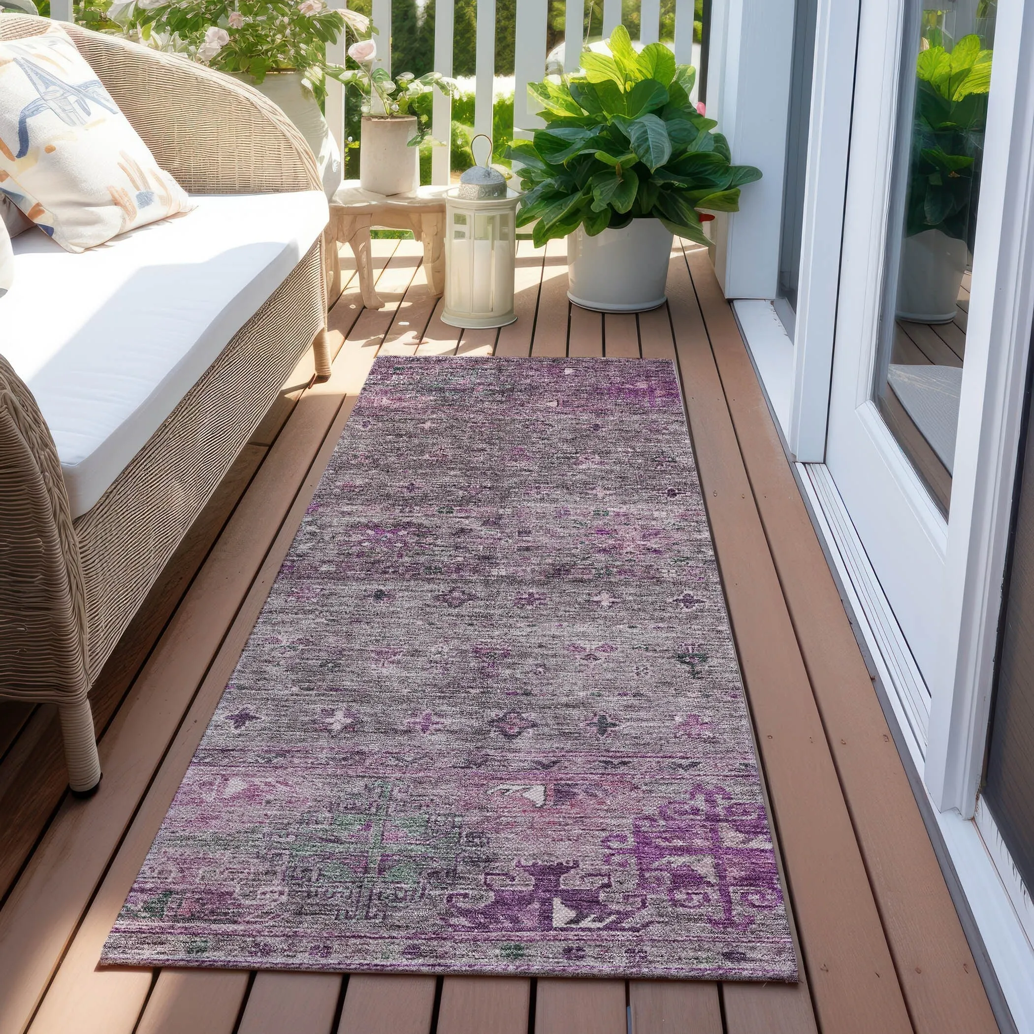 Machine Washable Indoor/ Outdoor Boho Moroccan Chantille Rug