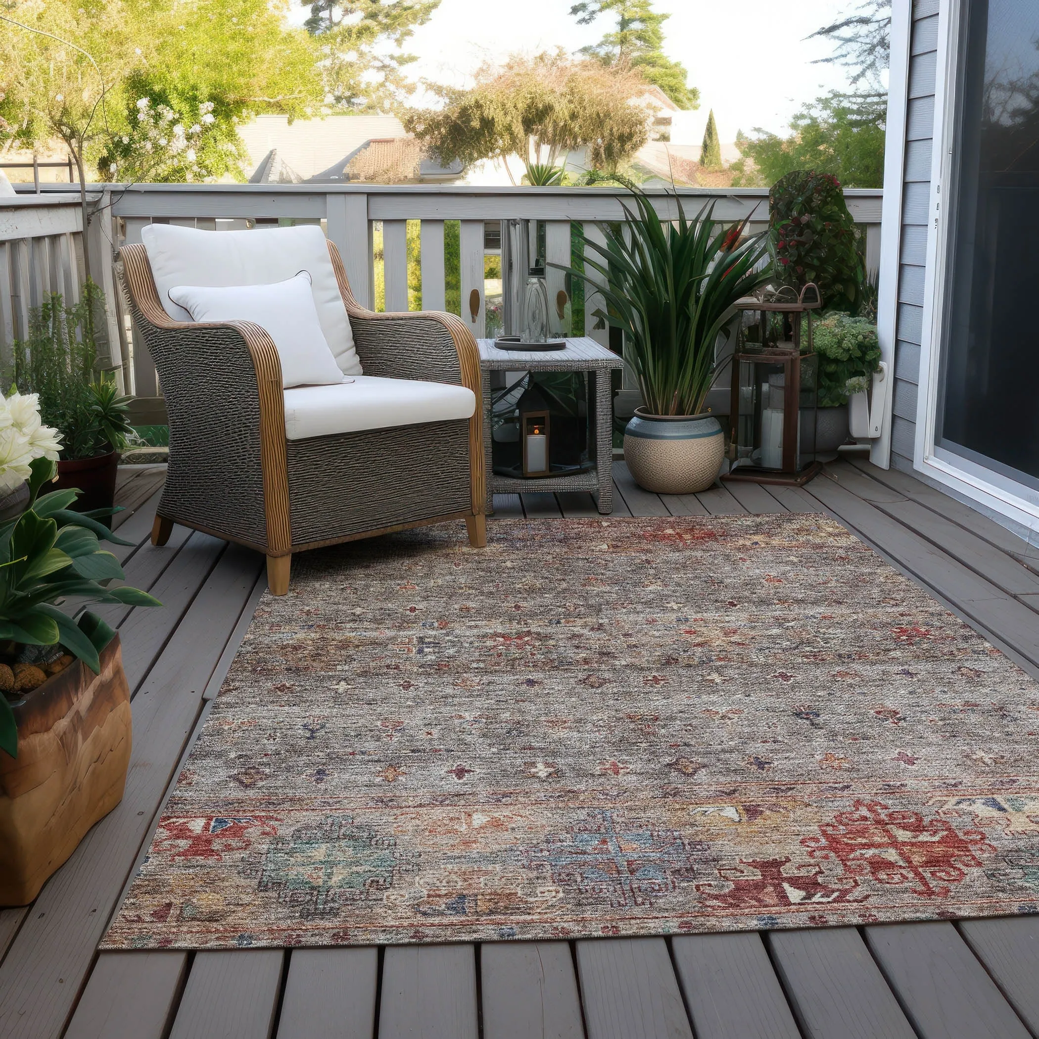 Machine Washable Indoor/ Outdoor Boho Moroccan Chantille Rug