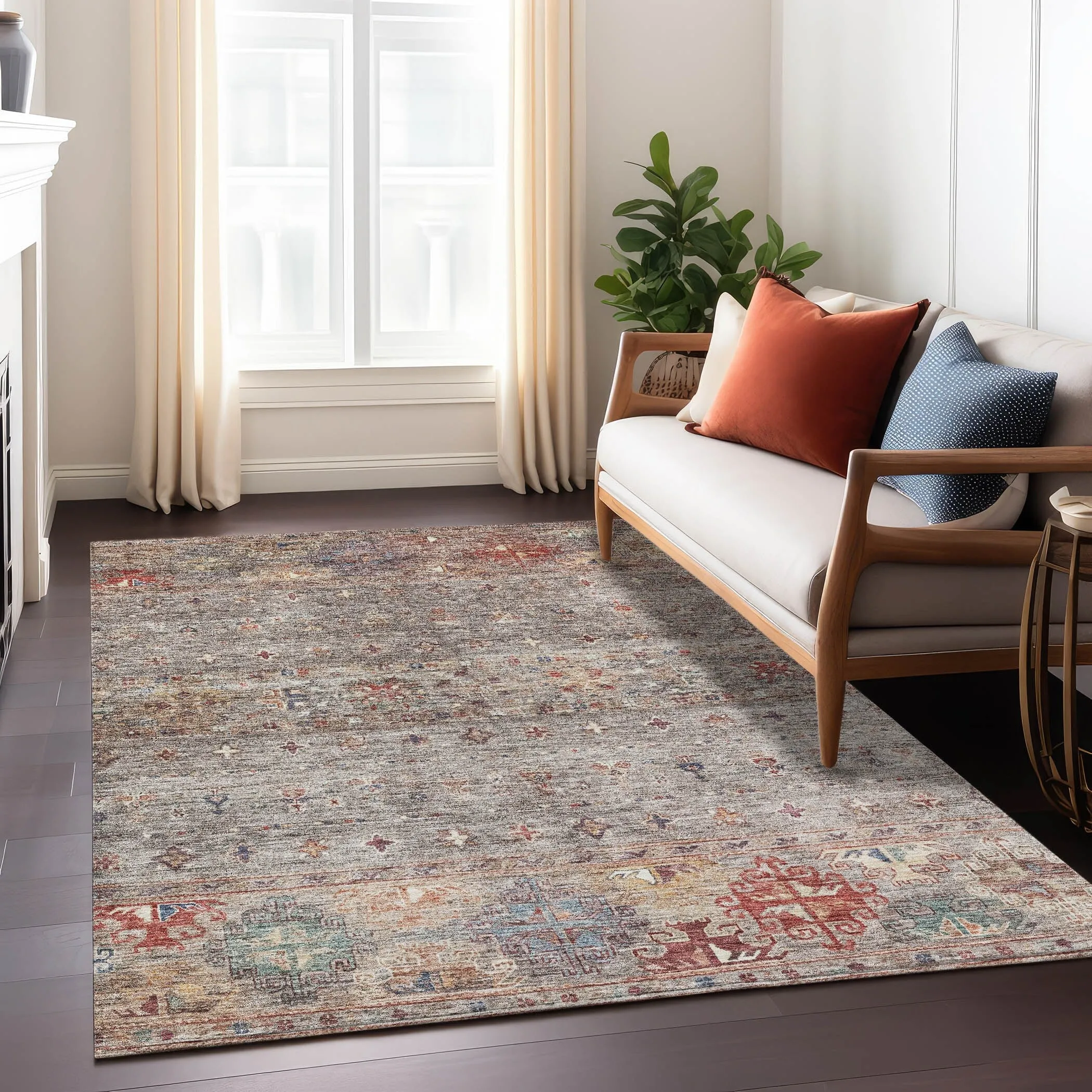 Machine Washable Indoor/ Outdoor Boho Moroccan Chantille Rug