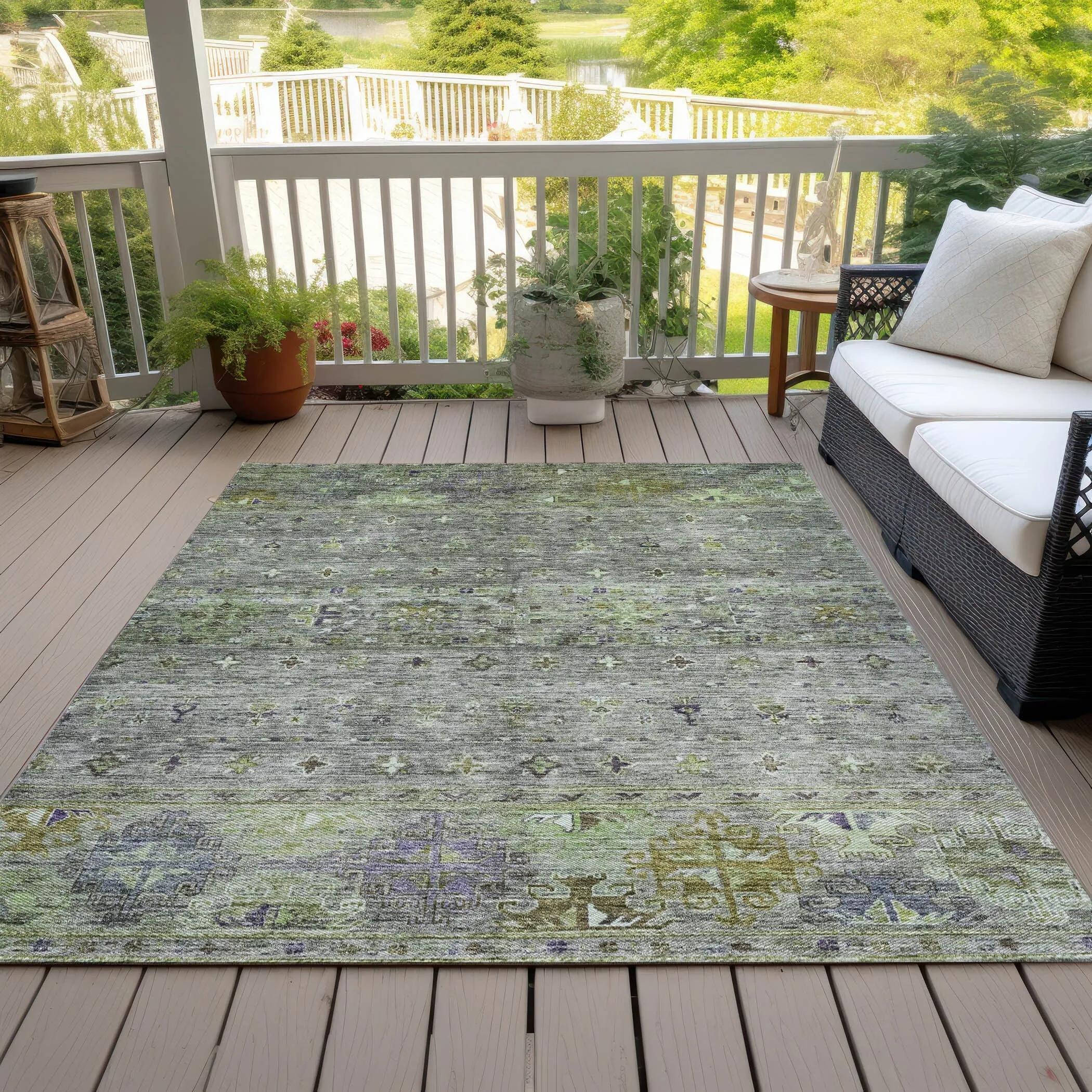 Machine Washable Indoor/ Outdoor Boho Moroccan Chantille Rug