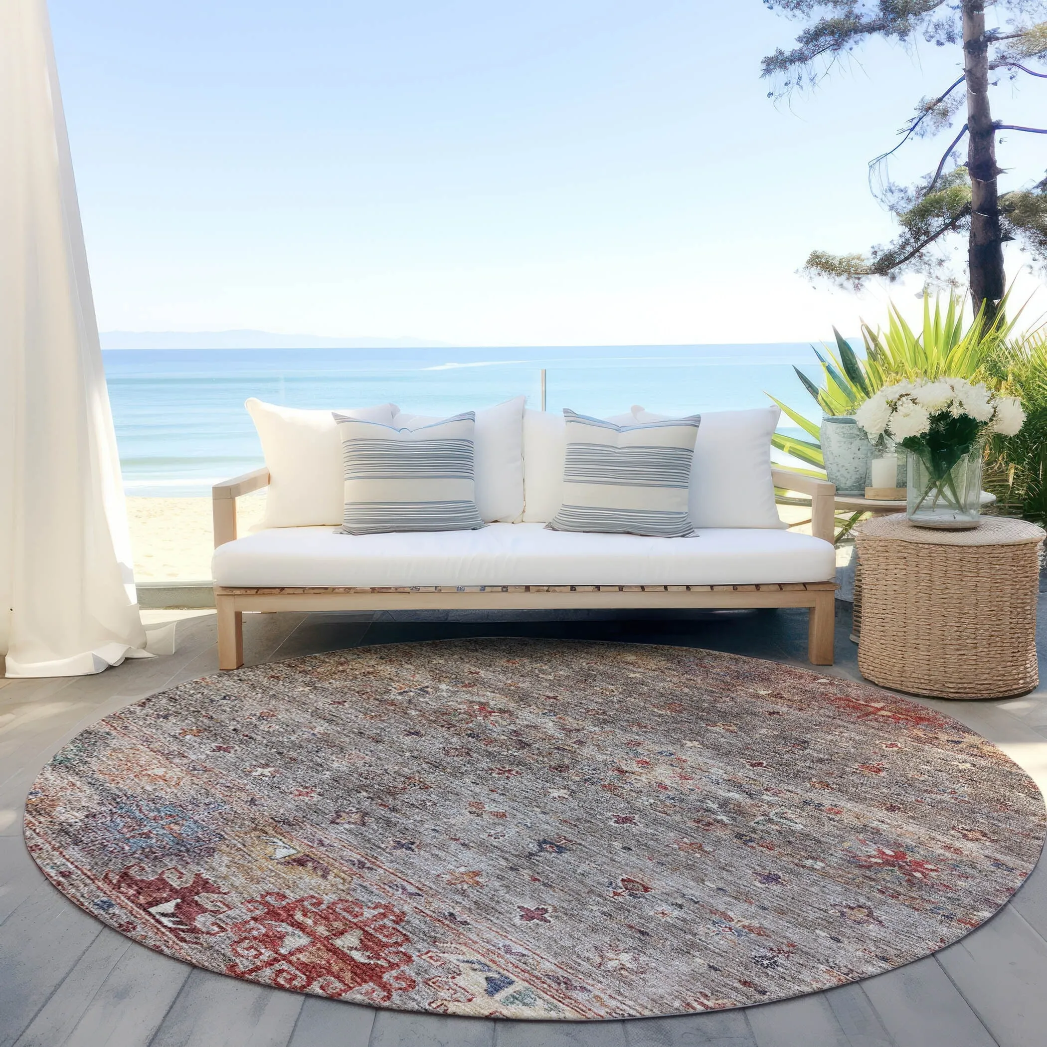 Machine Washable Indoor/ Outdoor Boho Moroccan Chantille Rug