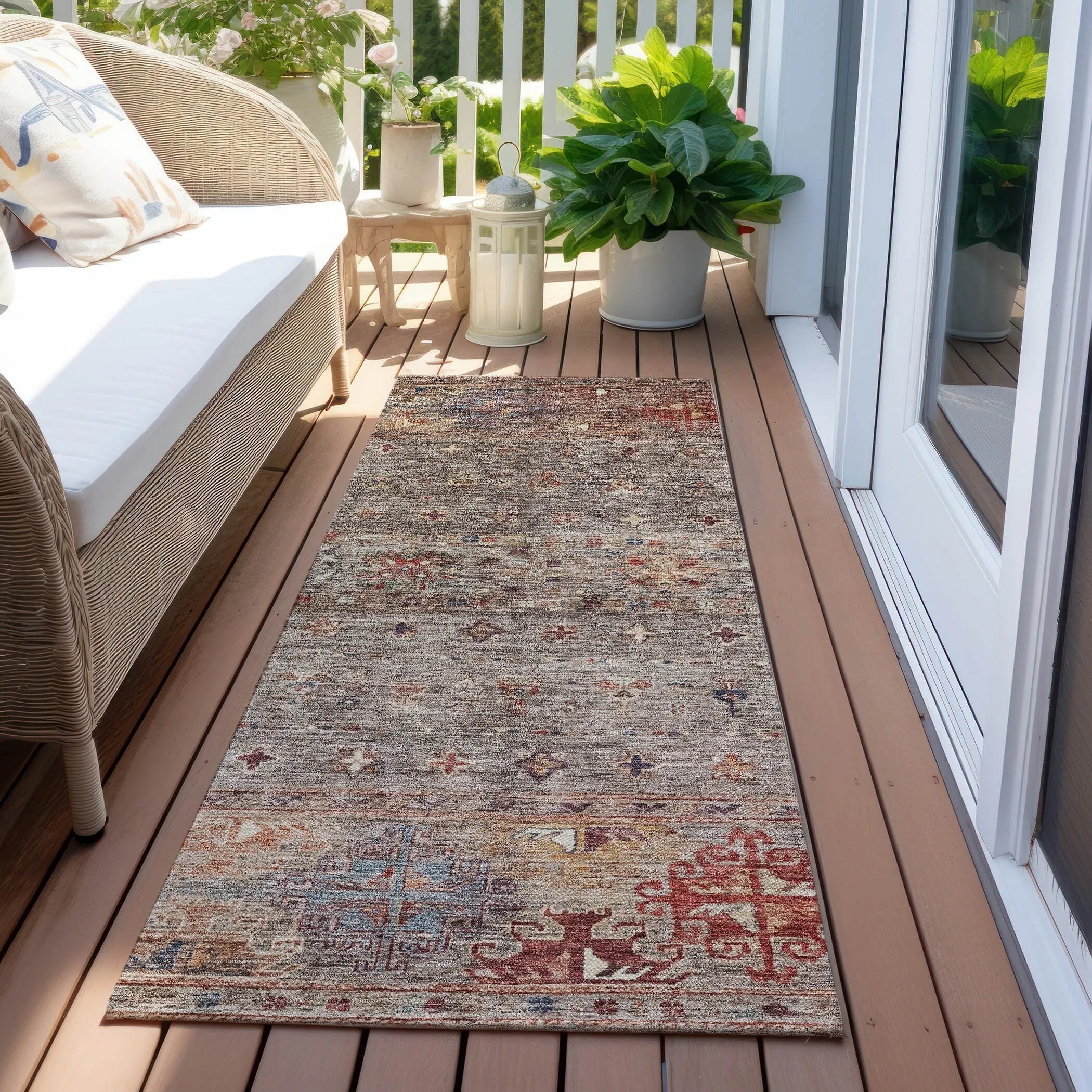 Machine Washable Indoor/ Outdoor Boho Moroccan Chantille Rug