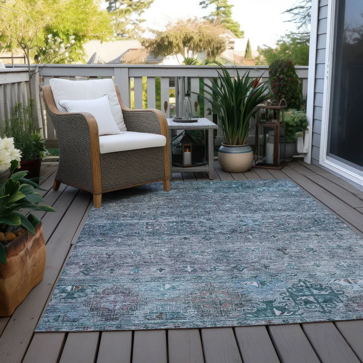Machine Washable Indoor/ Outdoor Boho Moroccan Chantille Rug