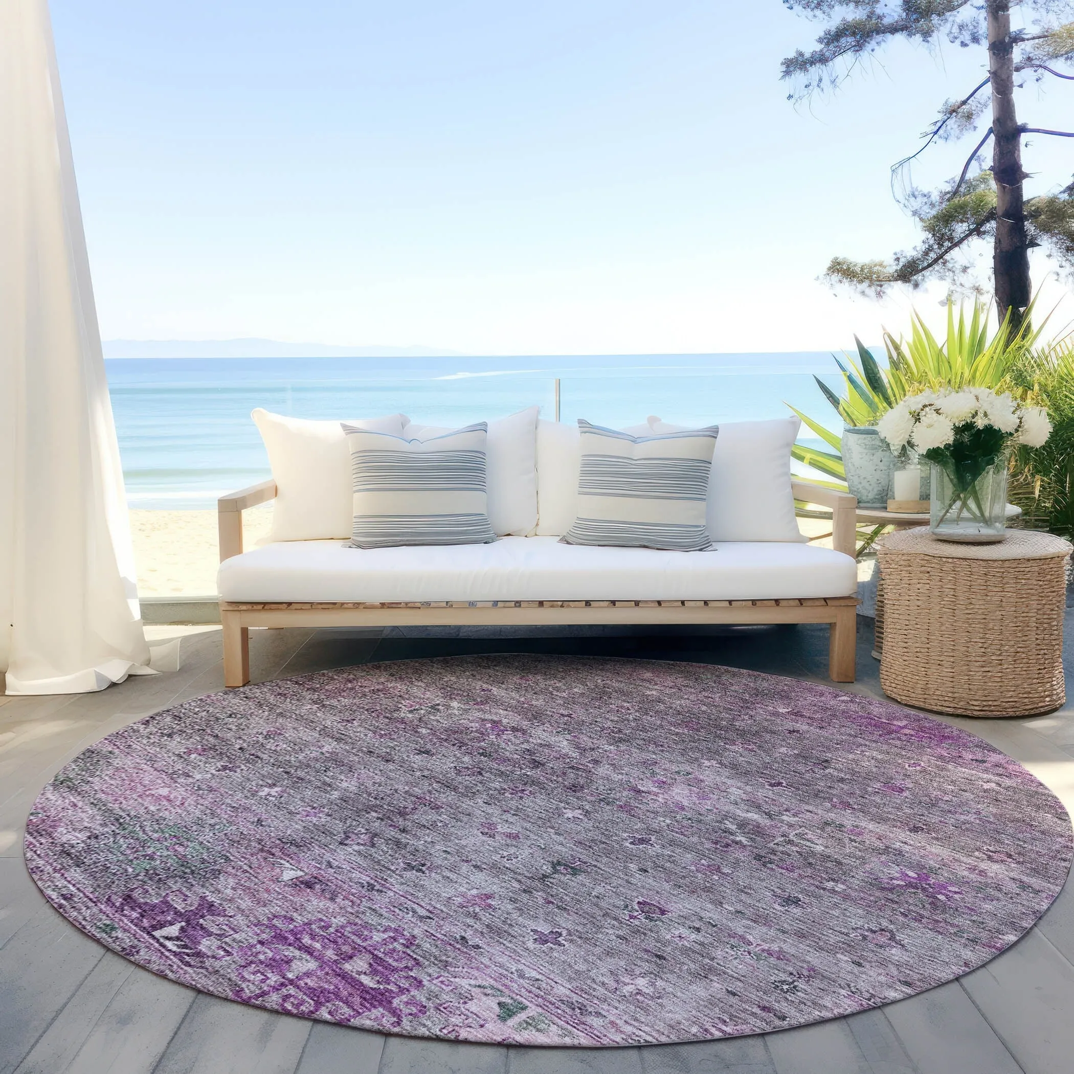 Machine Washable Indoor/ Outdoor Boho Moroccan Chantille Rug