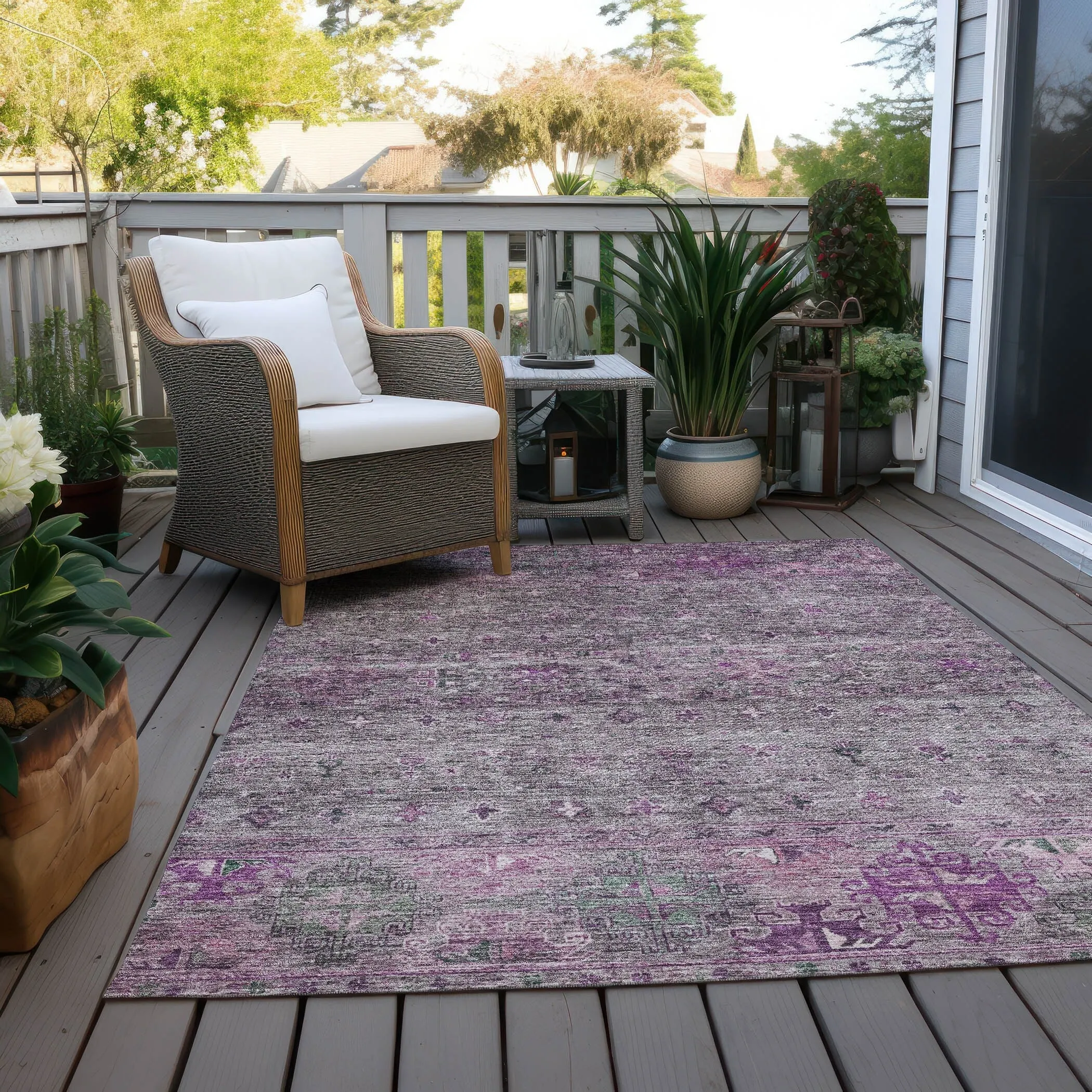 Machine Washable Indoor/ Outdoor Boho Moroccan Chantille Rug