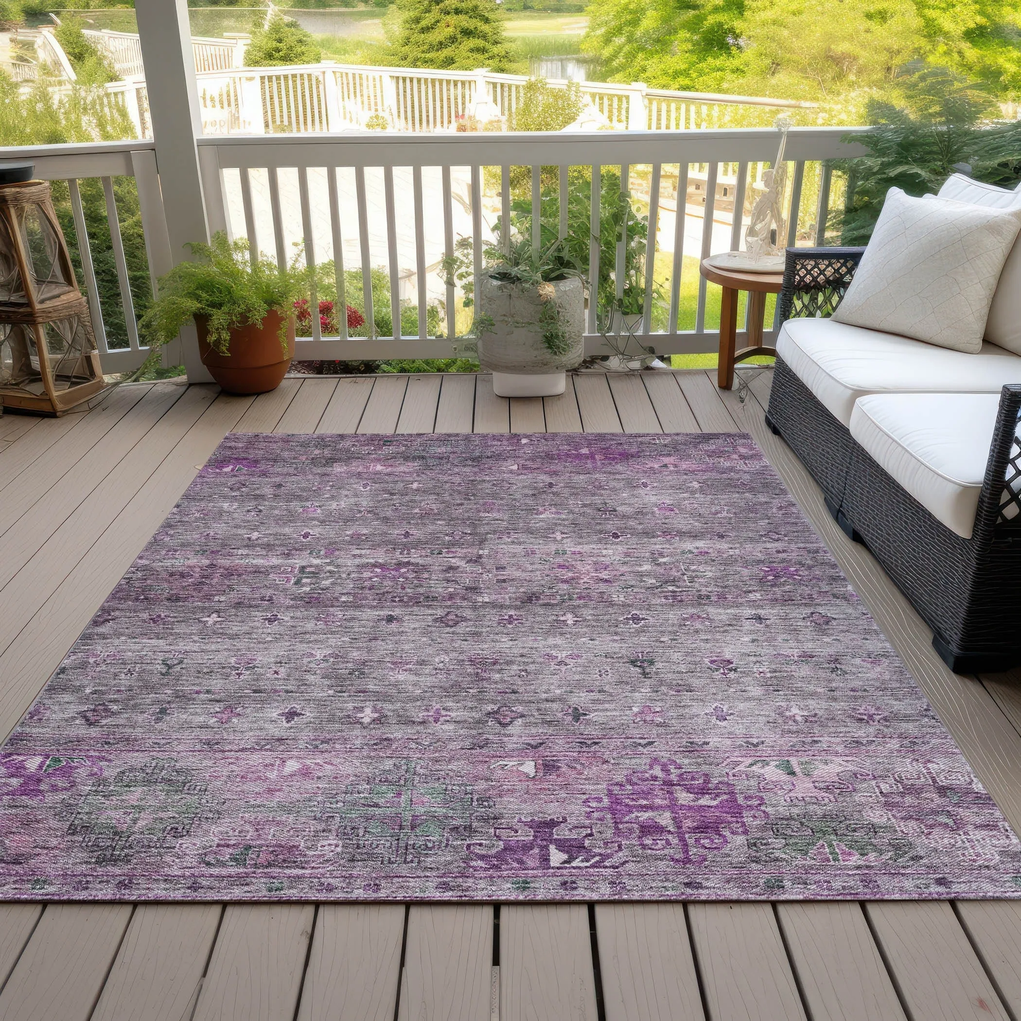 Machine Washable Indoor/ Outdoor Boho Moroccan Chantille Rug