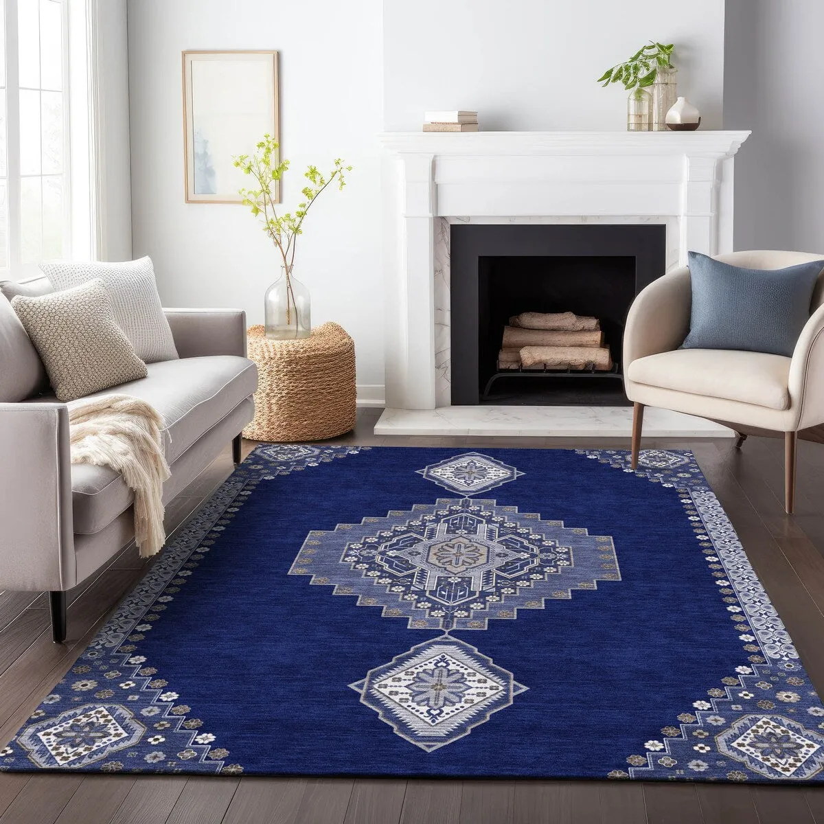 Machine Washable Indoor/ Outdoor Boho Traditional Chantille Rug