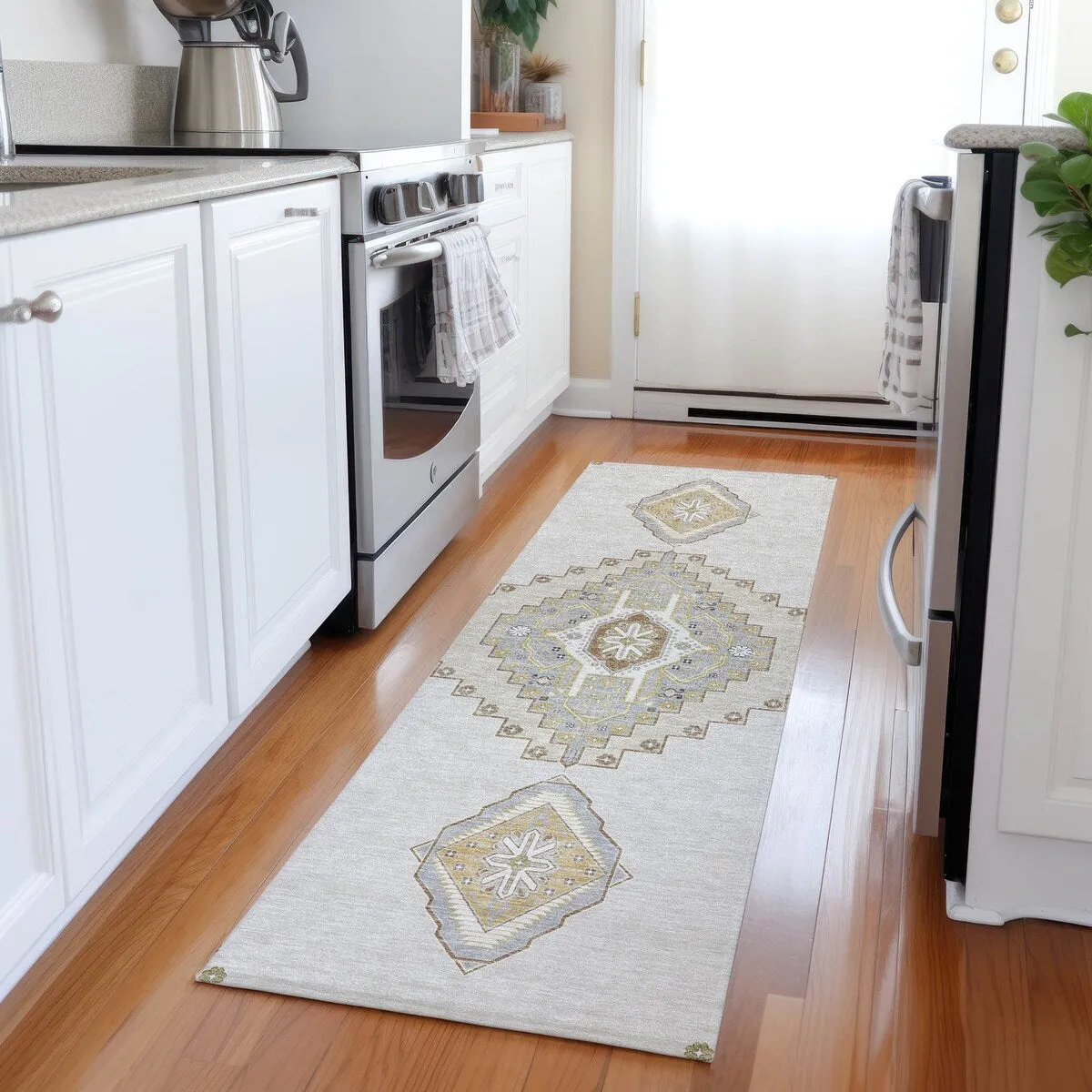 Machine Washable Indoor/ Outdoor Boho Traditional Chantille Rug
