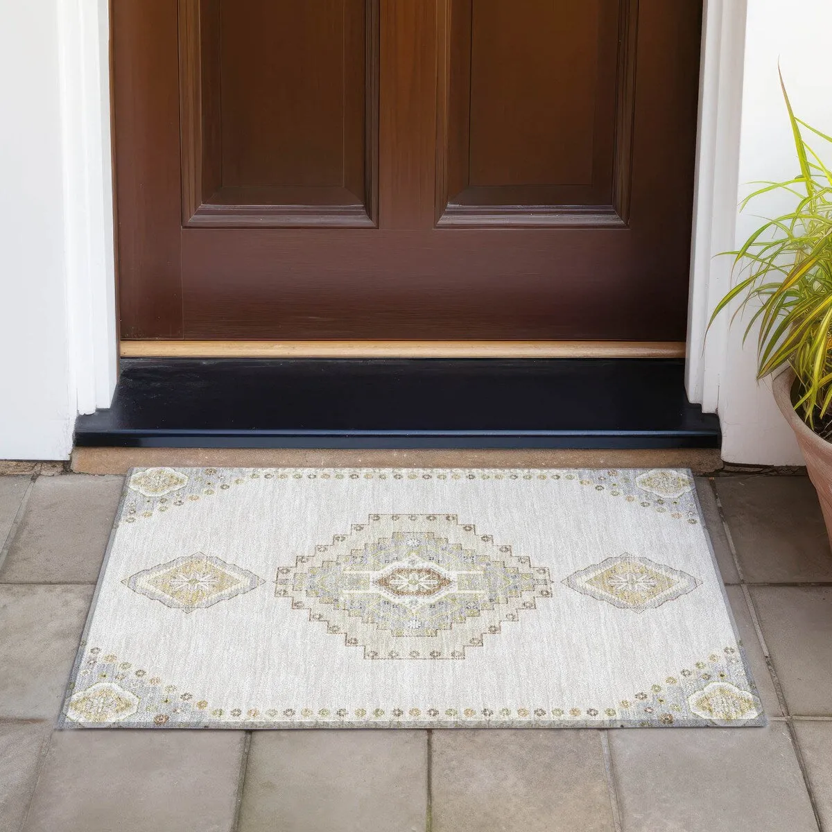 Machine Washable Indoor/ Outdoor Boho Traditional Chantille Rug