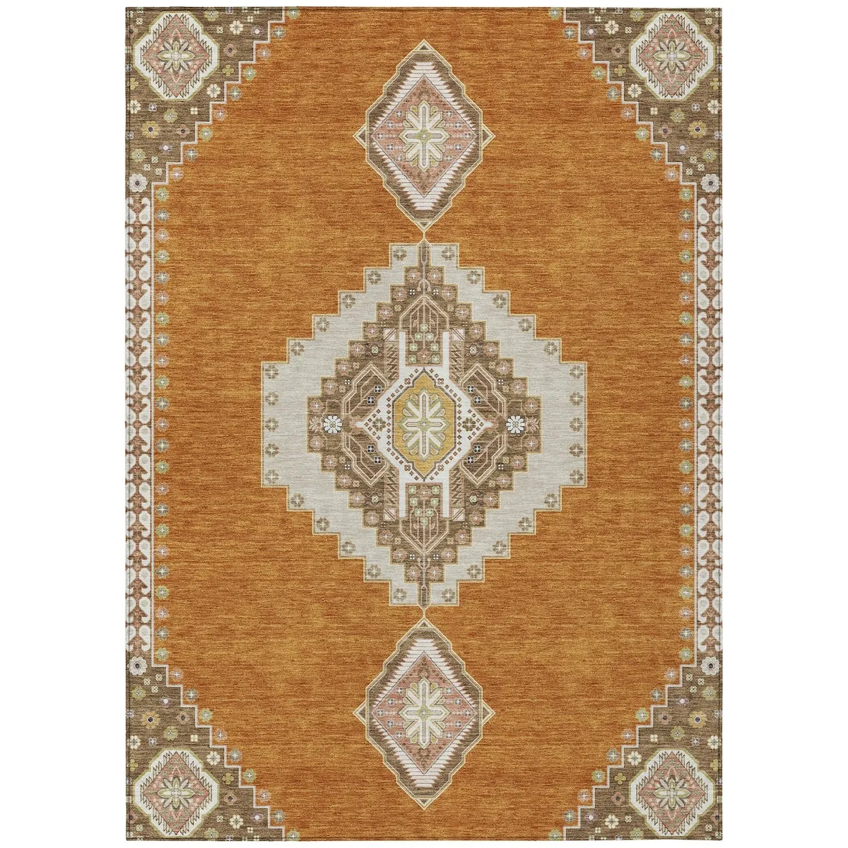 Machine Washable Indoor/ Outdoor Boho Traditional Chantille Rug