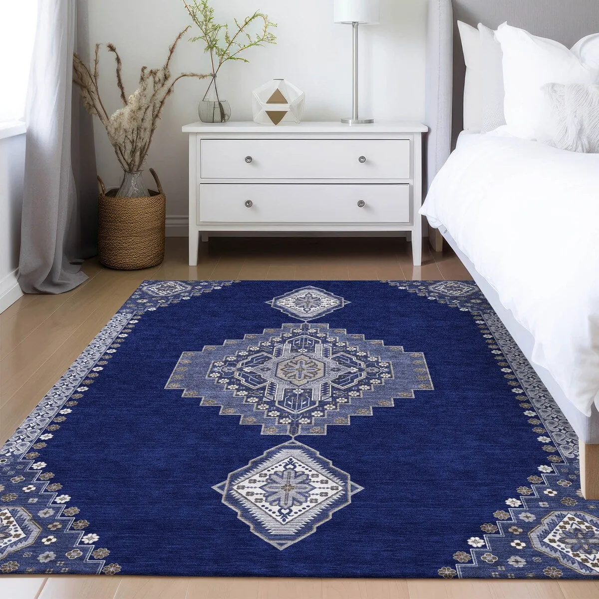 Machine Washable Indoor/ Outdoor Boho Traditional Chantille Rug