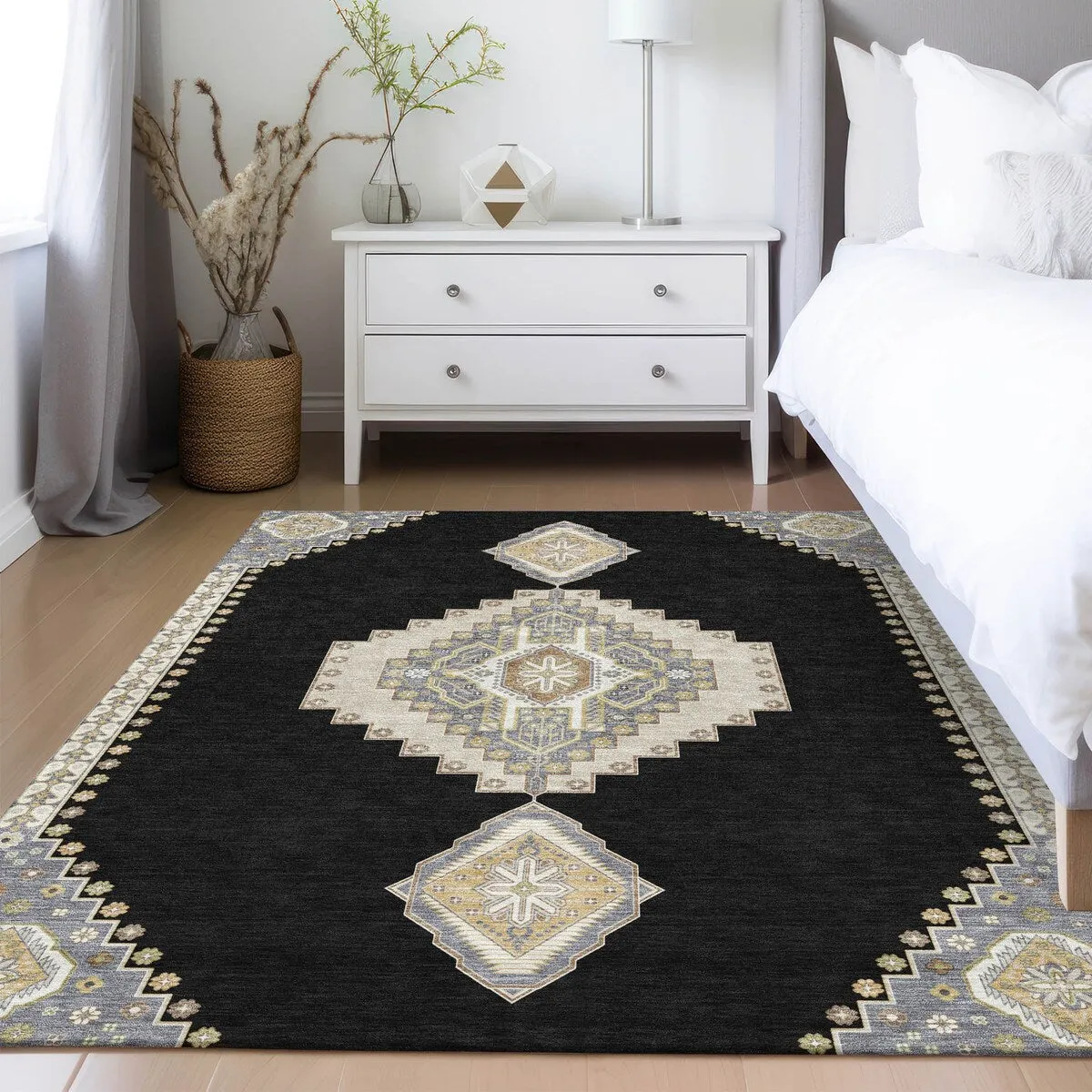 Machine Washable Indoor/ Outdoor Boho Traditional Chantille Rug