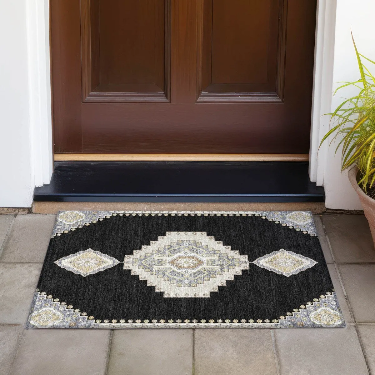 Machine Washable Indoor/ Outdoor Boho Traditional Chantille Rug
