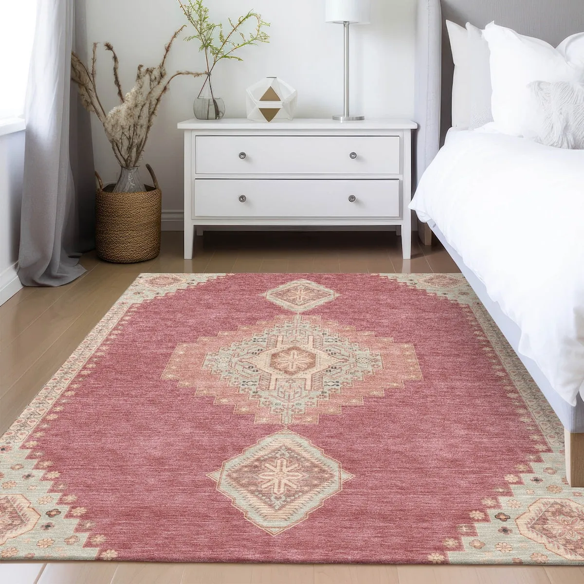 Machine Washable Indoor/ Outdoor Boho Traditional Chantille Rug