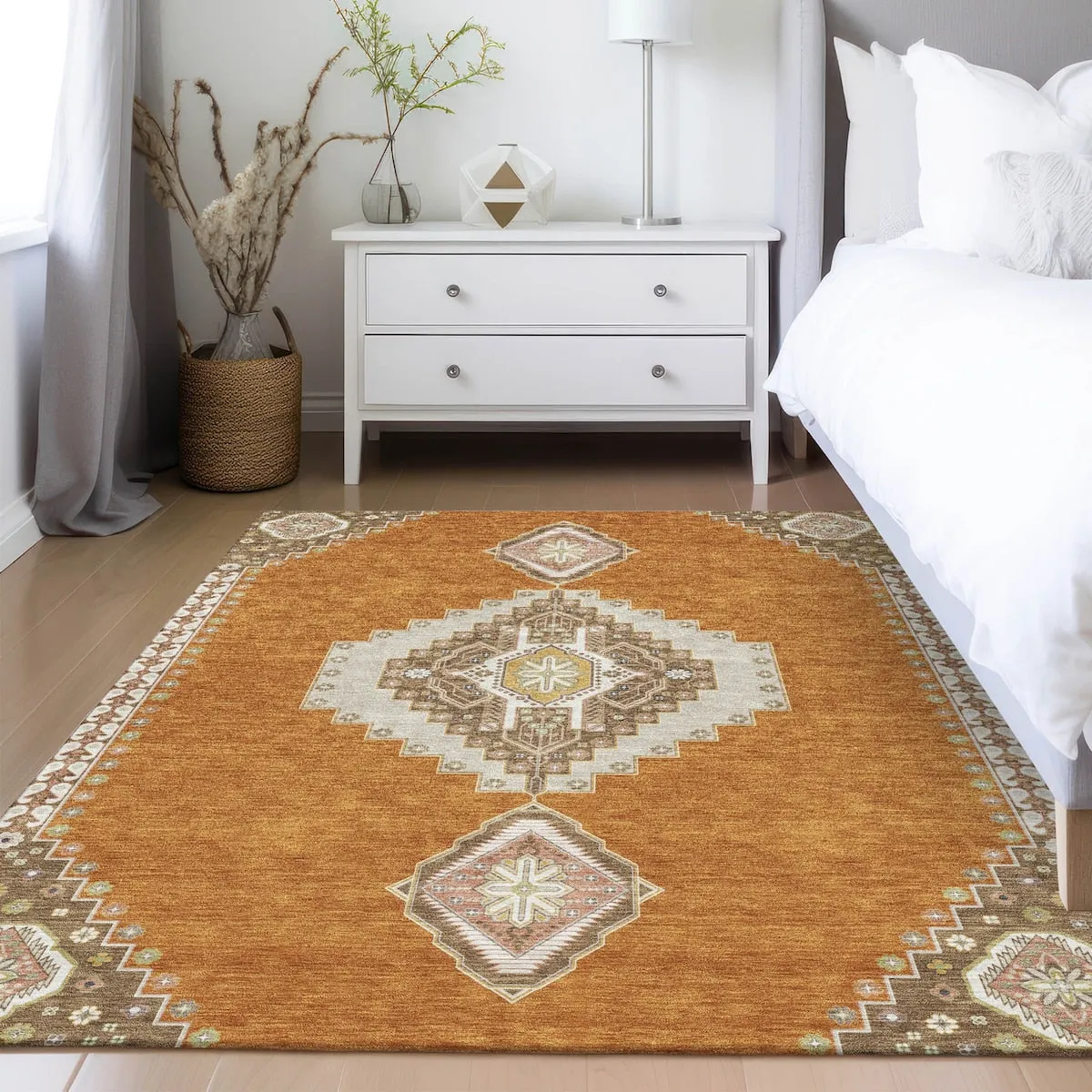 Machine Washable Indoor/ Outdoor Boho Traditional Chantille Rug