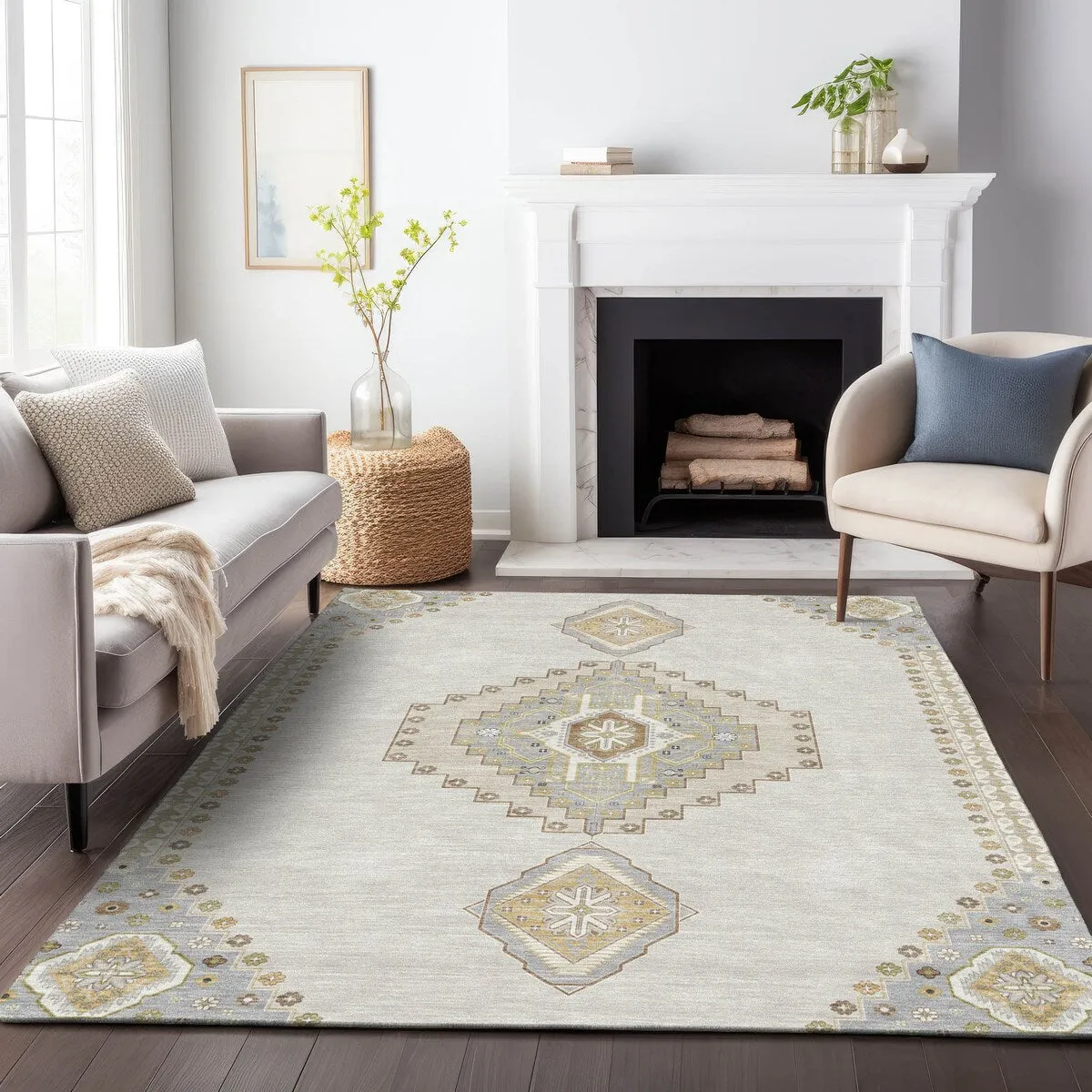 Machine Washable Indoor/ Outdoor Boho Traditional Chantille Rug