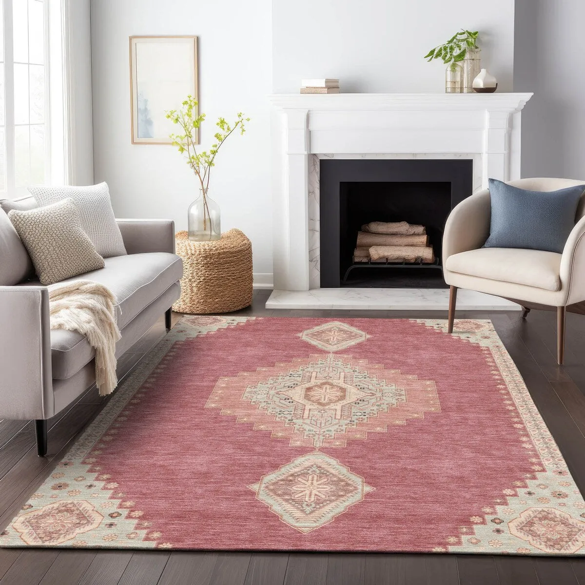 Machine Washable Indoor/ Outdoor Boho Traditional Chantille Rug