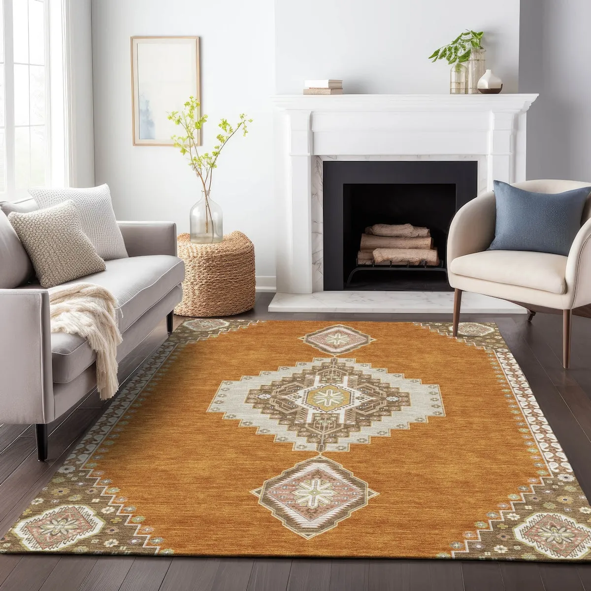 Machine Washable Indoor/ Outdoor Boho Traditional Chantille Rug