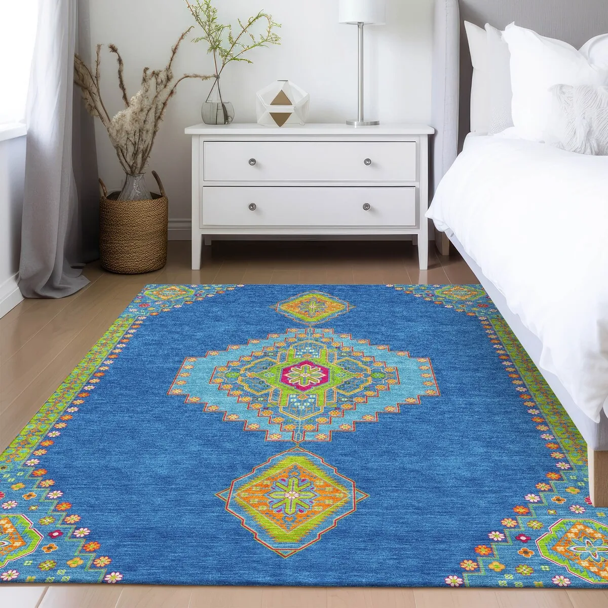 Machine Washable Indoor/ Outdoor Boho Traditional Chantille Rug