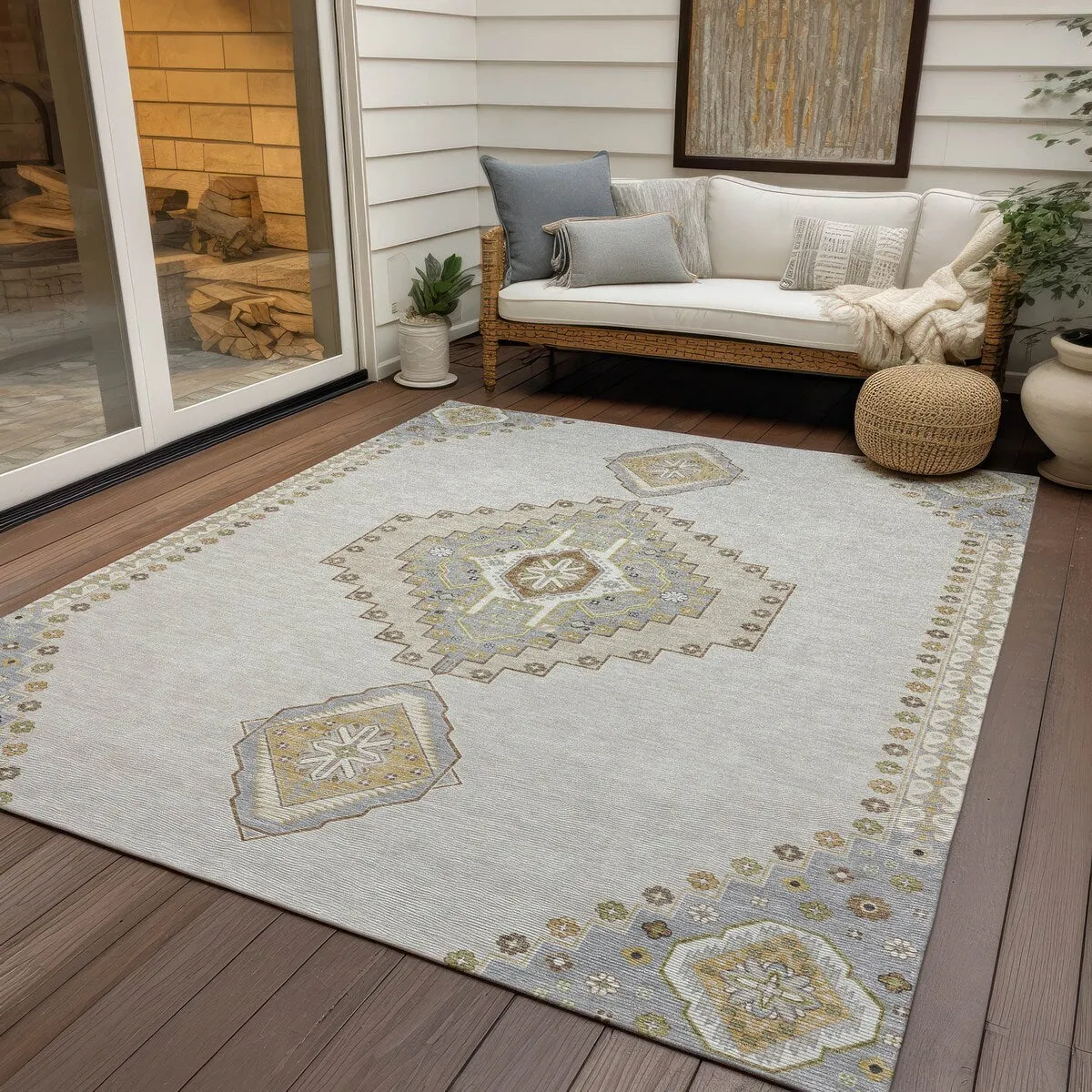 Machine Washable Indoor/ Outdoor Boho Traditional Chantille Rug