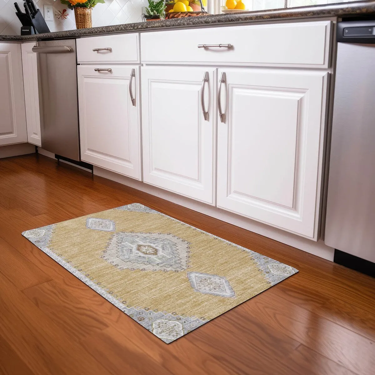 Machine Washable Indoor/ Outdoor Boho Traditional Chantille Rug