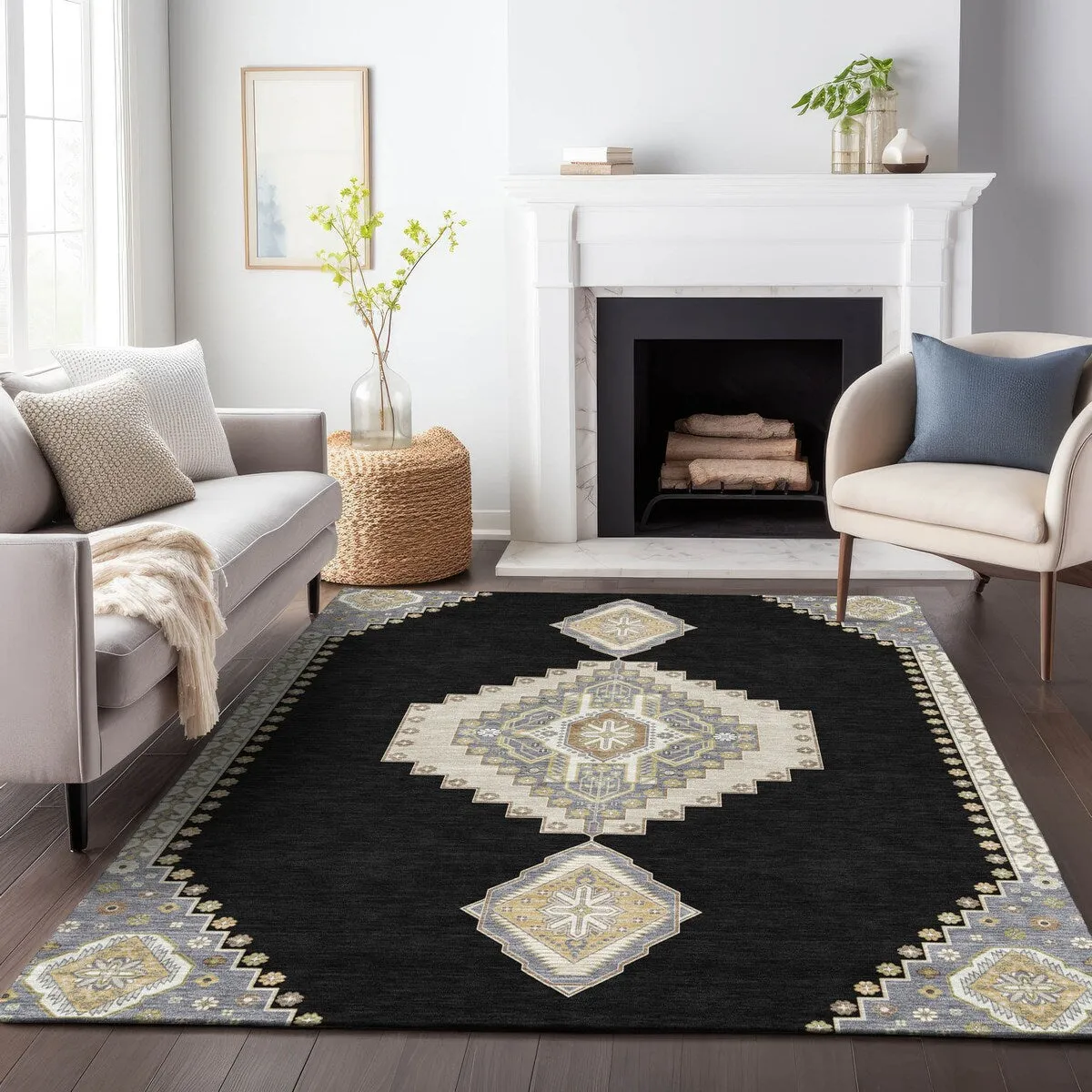 Machine Washable Indoor/ Outdoor Boho Traditional Chantille Rug