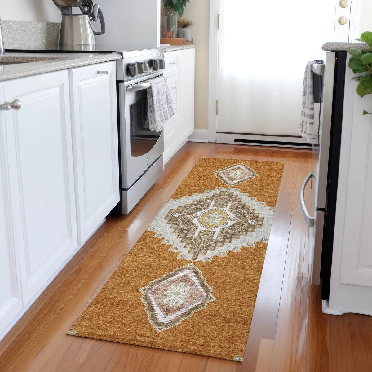 Machine Washable Indoor/ Outdoor Boho Traditional Chantille Rug