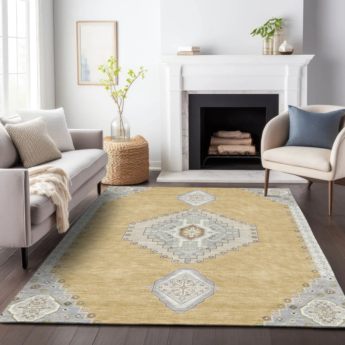 Machine Washable Indoor/ Outdoor Boho Traditional Chantille Rug