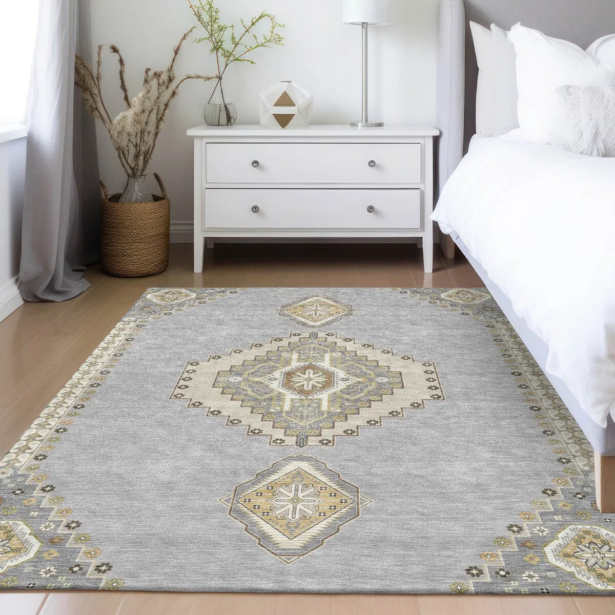 Machine Washable Indoor/ Outdoor Boho Traditional Chantille Rug