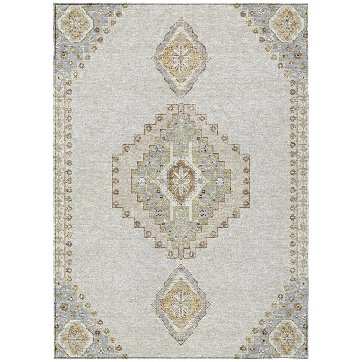 Machine Washable Indoor/ Outdoor Boho Traditional Chantille Rug