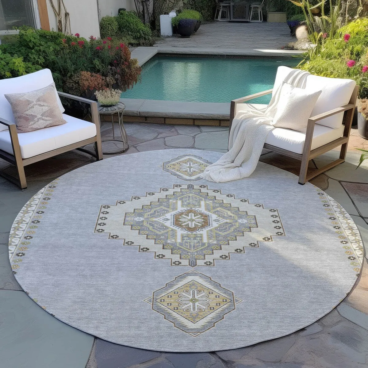 Machine Washable Indoor/ Outdoor Boho Traditional Chantille Rug