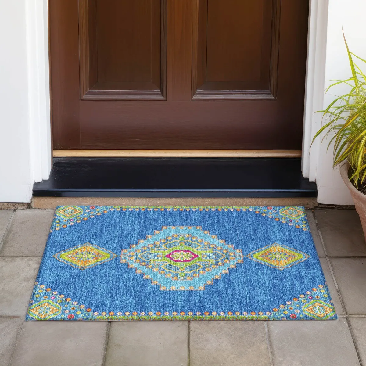 Machine Washable Indoor/ Outdoor Boho Traditional Chantille Rug