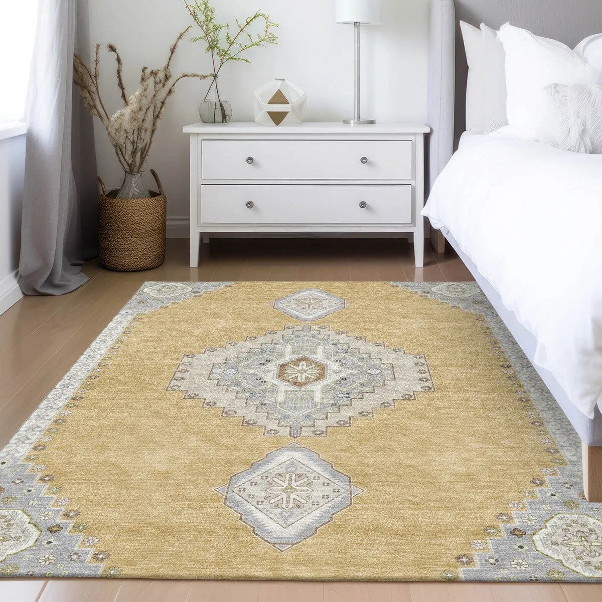 Machine Washable Indoor/ Outdoor Boho Traditional Chantille Rug