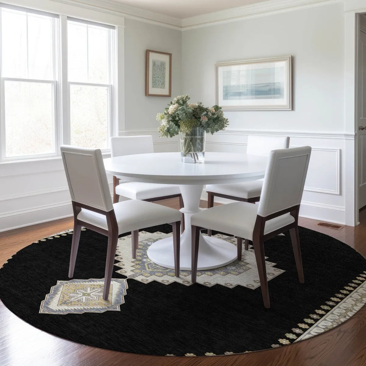 Machine Washable Indoor/ Outdoor Boho Traditional Chantille Rug