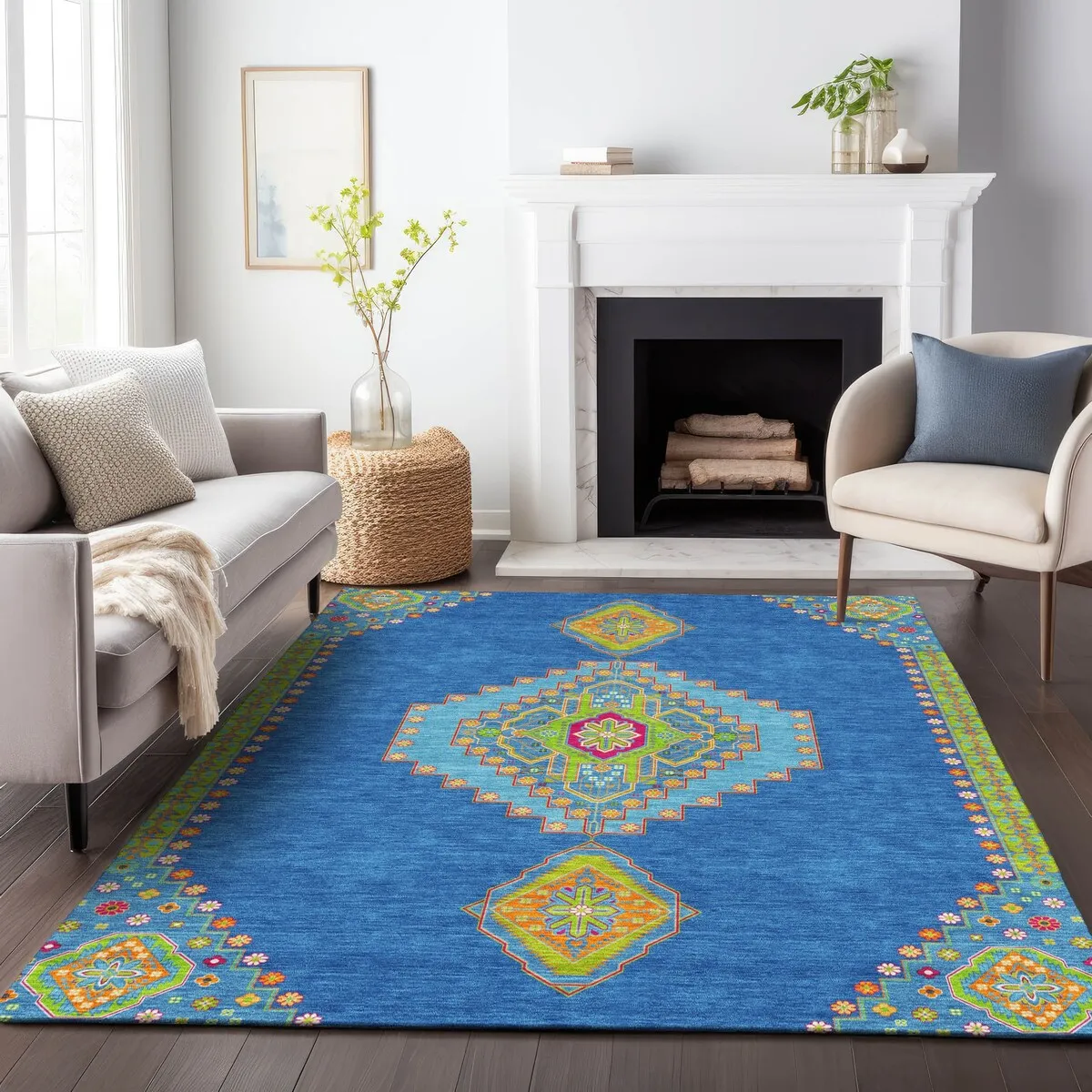Machine Washable Indoor/ Outdoor Boho Traditional Chantille Rug